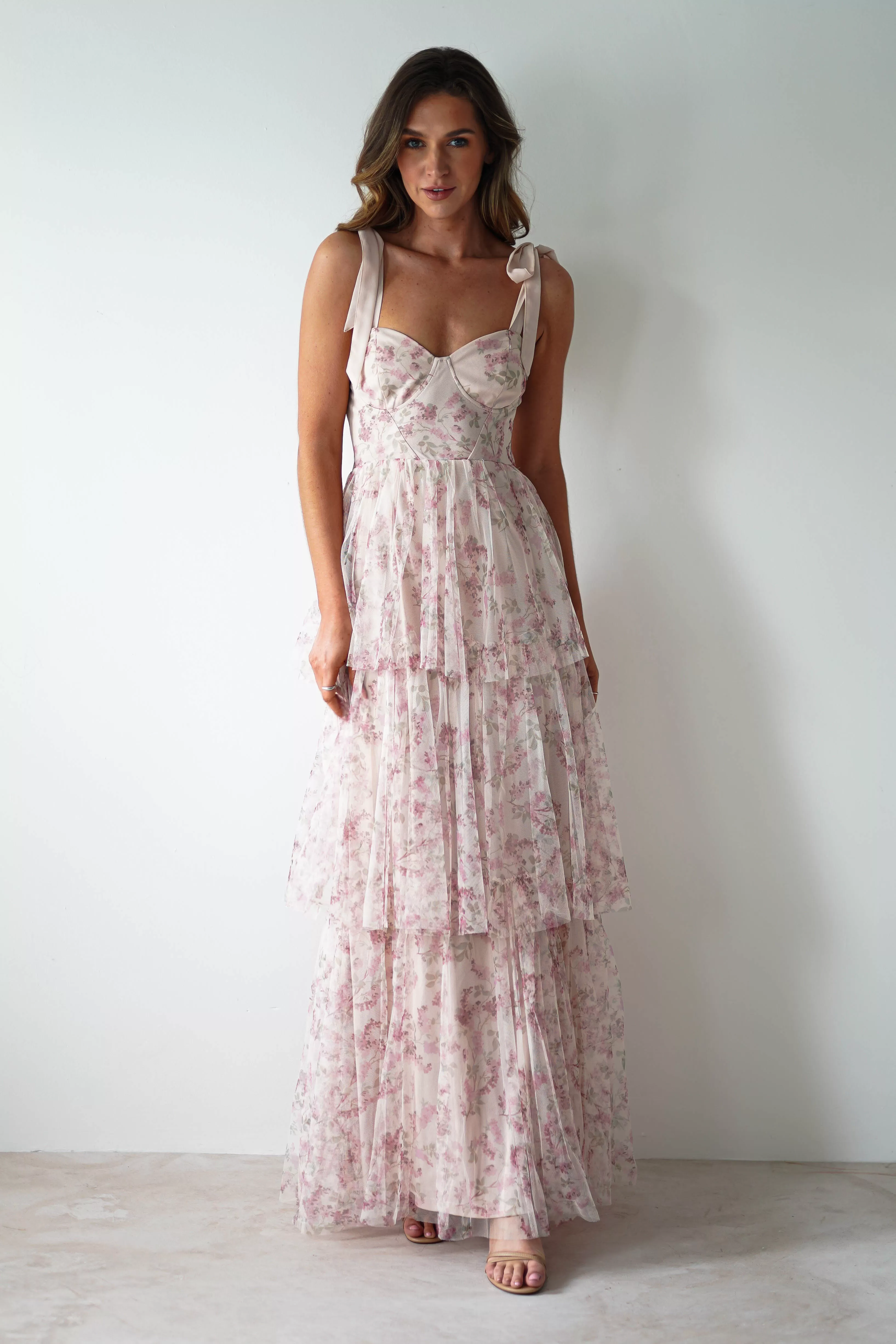 Maribella Tulle Floral Maxi Dress | Cream