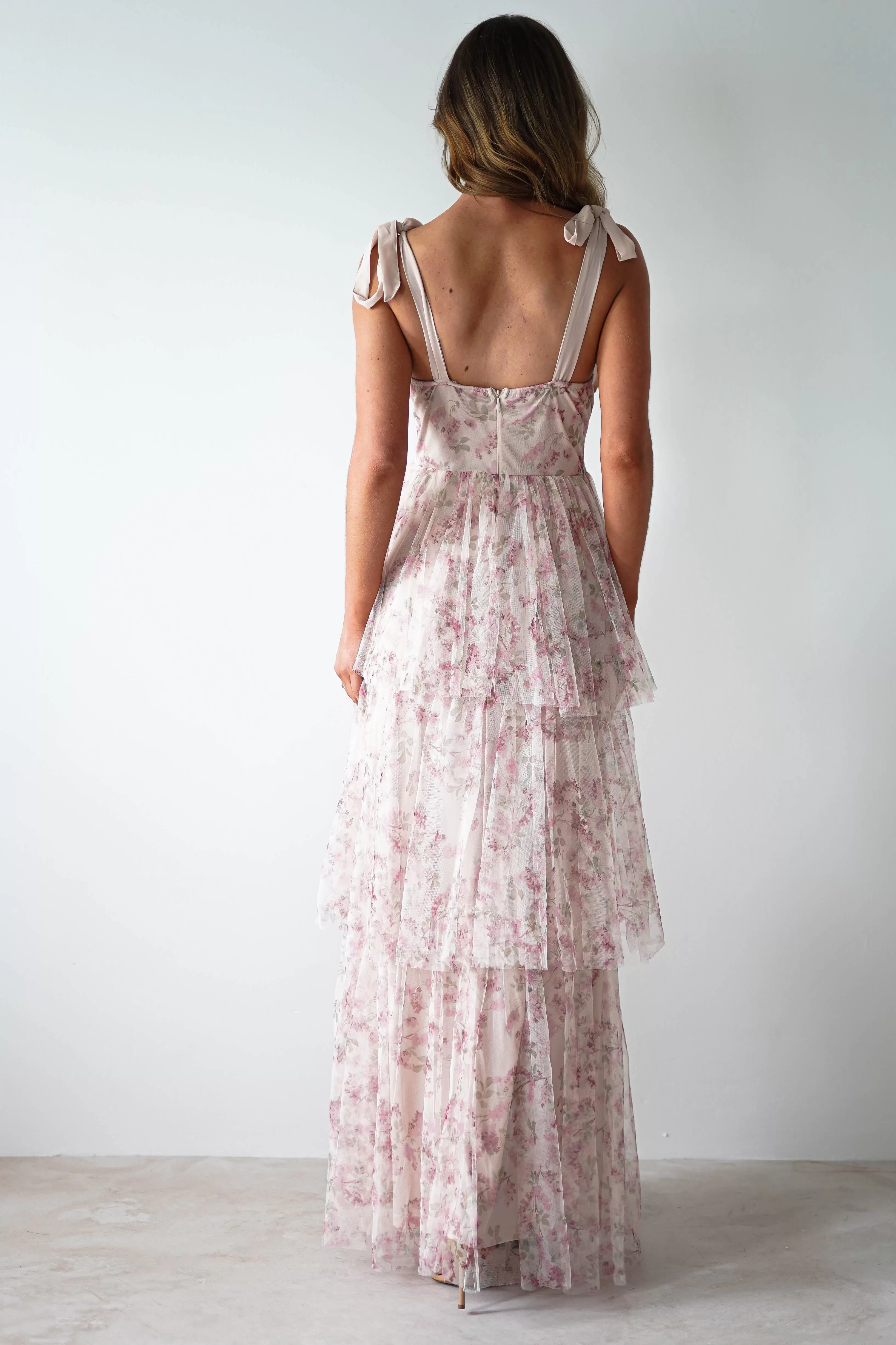 Maribella Tulle Floral Maxi Dress | Cream