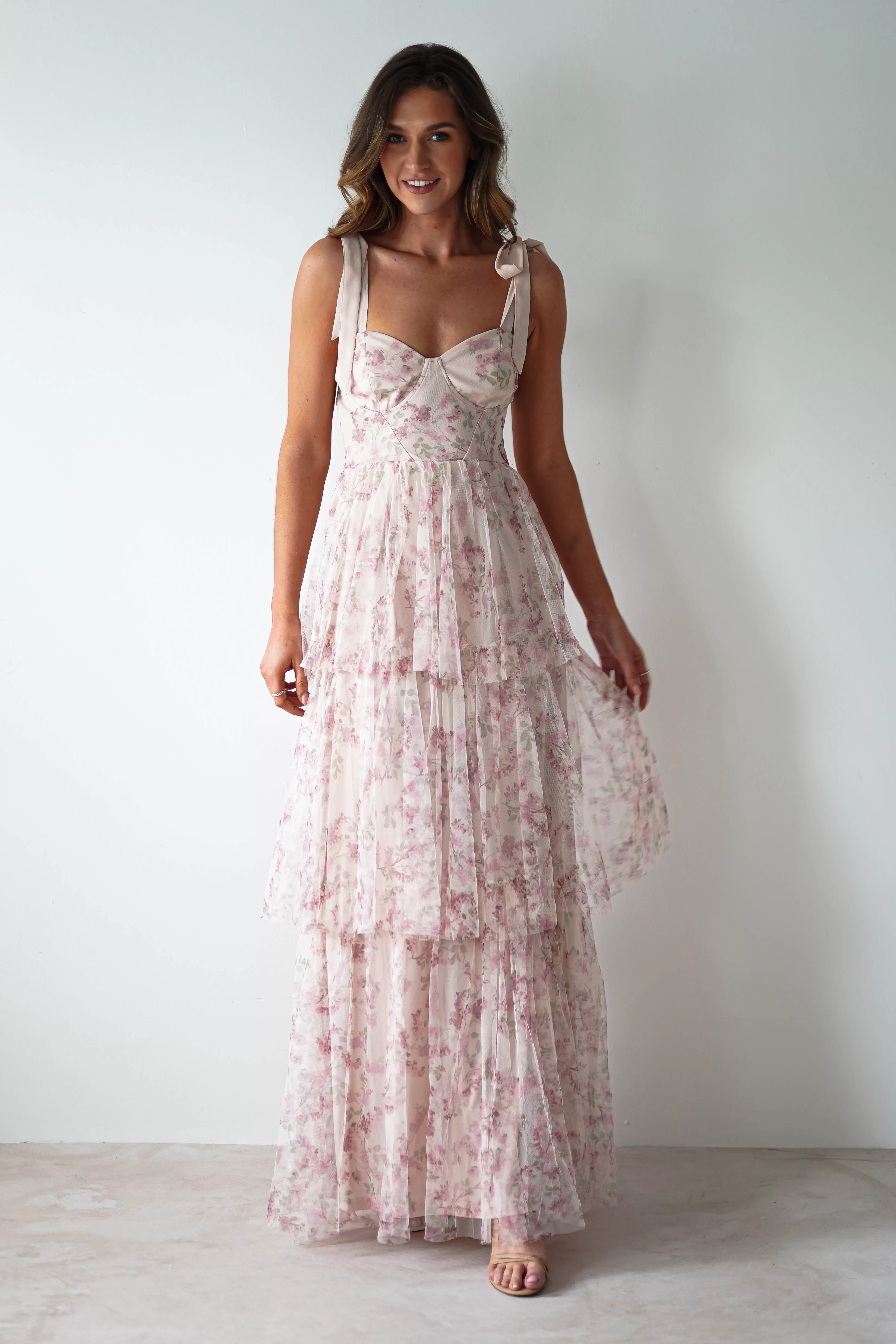 Maribella Tulle Floral Maxi Dress | Cream