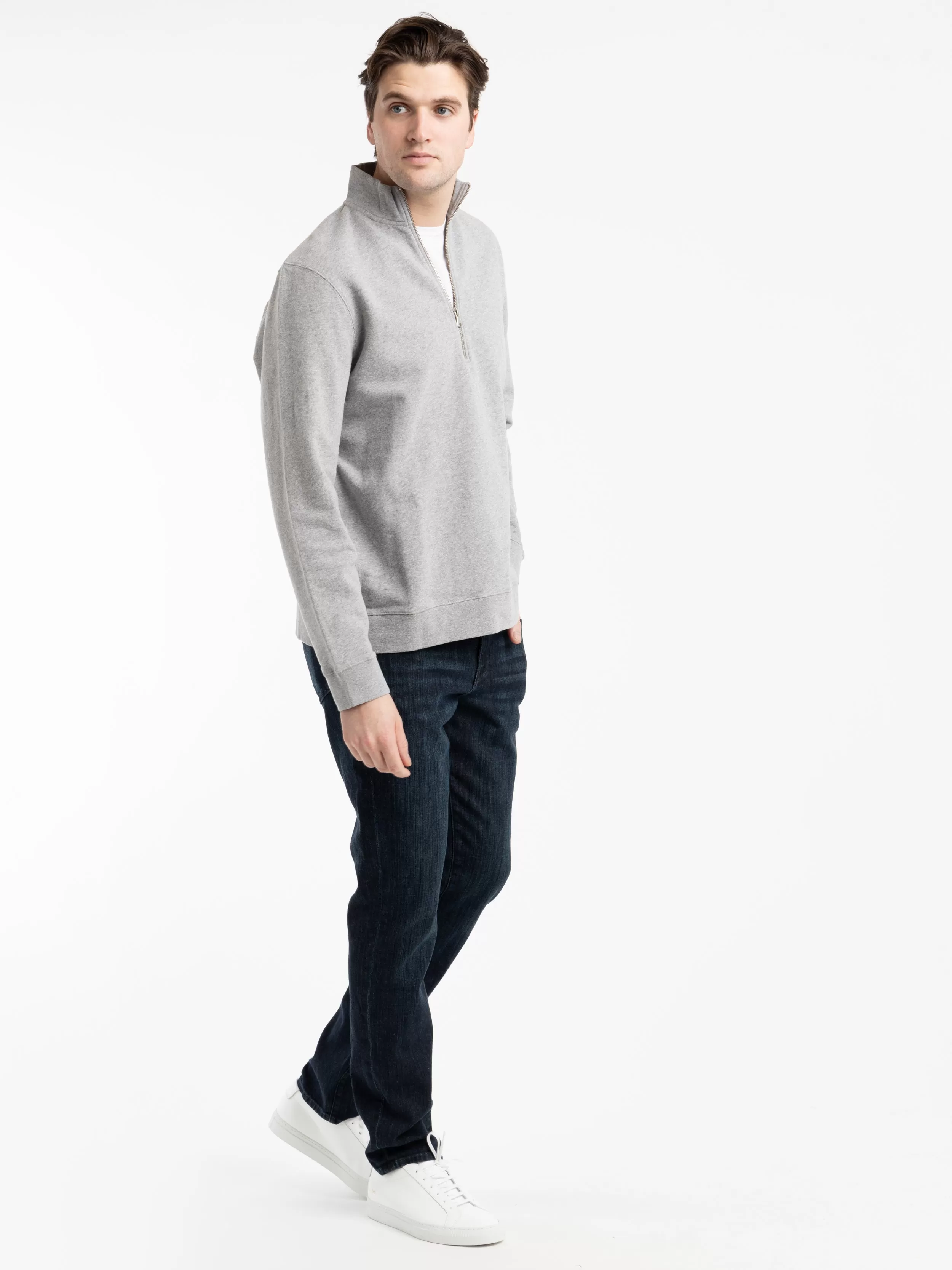 Melange Grey Half Zip Loopback Sweatshirt