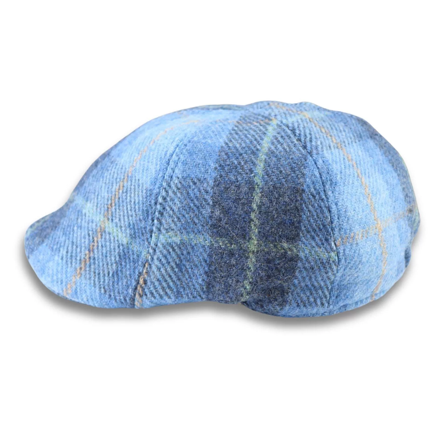 Men's Duckbill Cap 100% Wool Tweed Blue Check Gatsby Peaked Ivy 6 Panel Hat