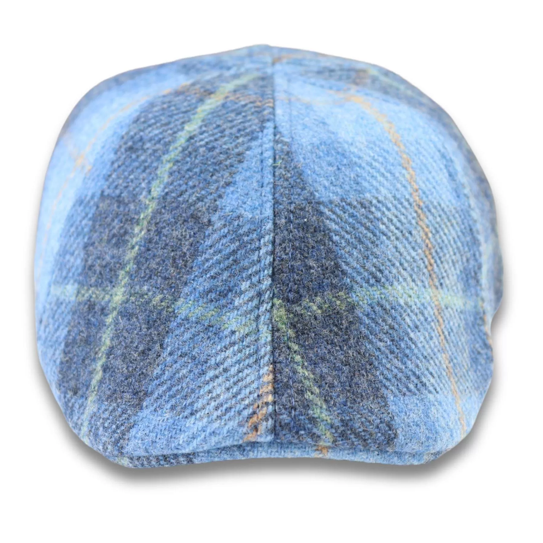 Men's Duckbill Cap 100% Wool Tweed Blue Check Gatsby Peaked Ivy 6 Panel Hat