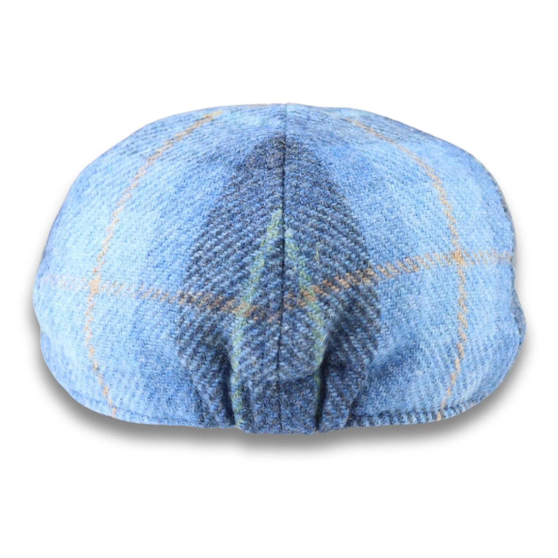 Men's Duckbill Cap 100% Wool Tweed Blue Check Gatsby Peaked Ivy 6 Panel Hat