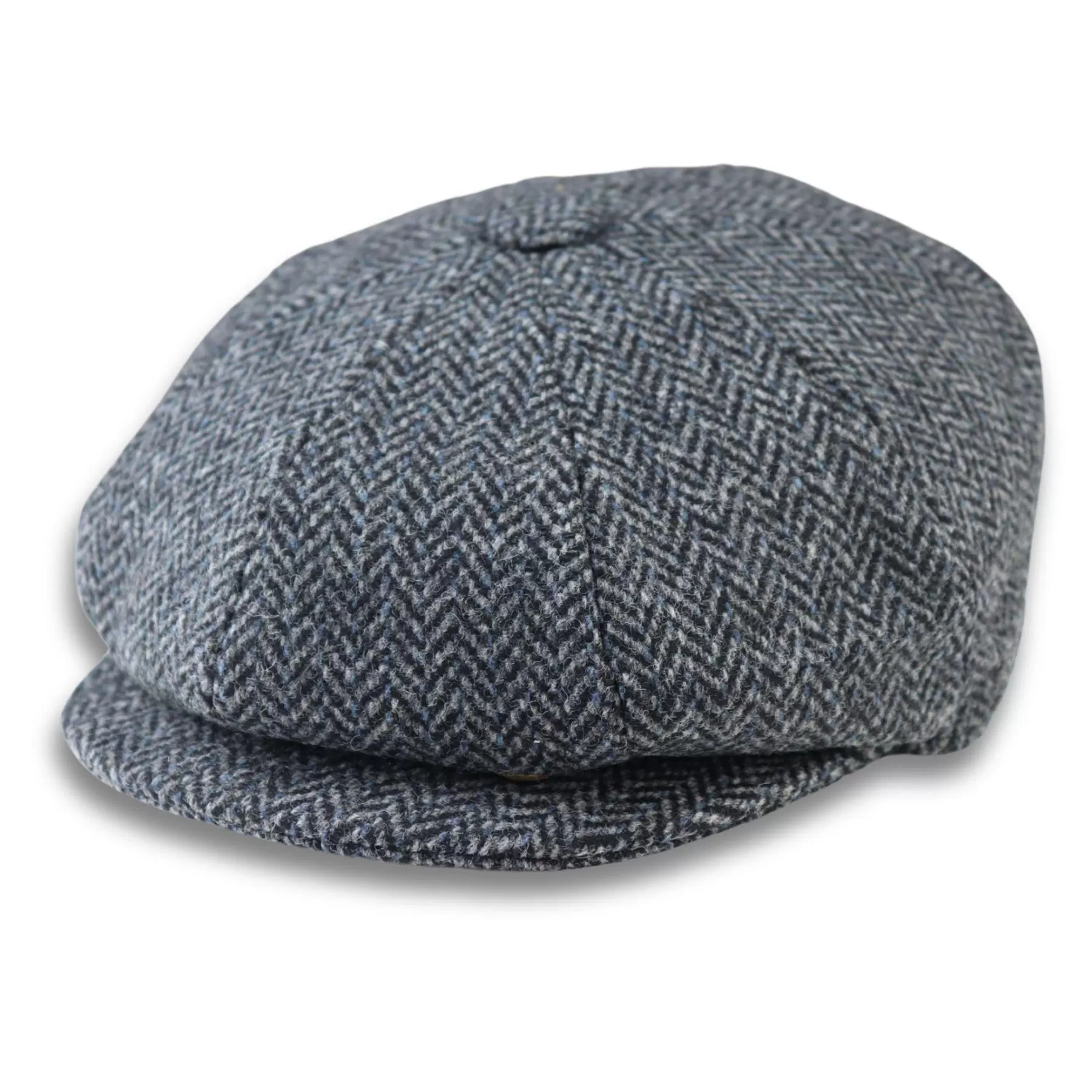 Men's Flat Cap Wool Blend Tweed Herringbone Grey Newsboy Baker Boy 8 Panel Hat