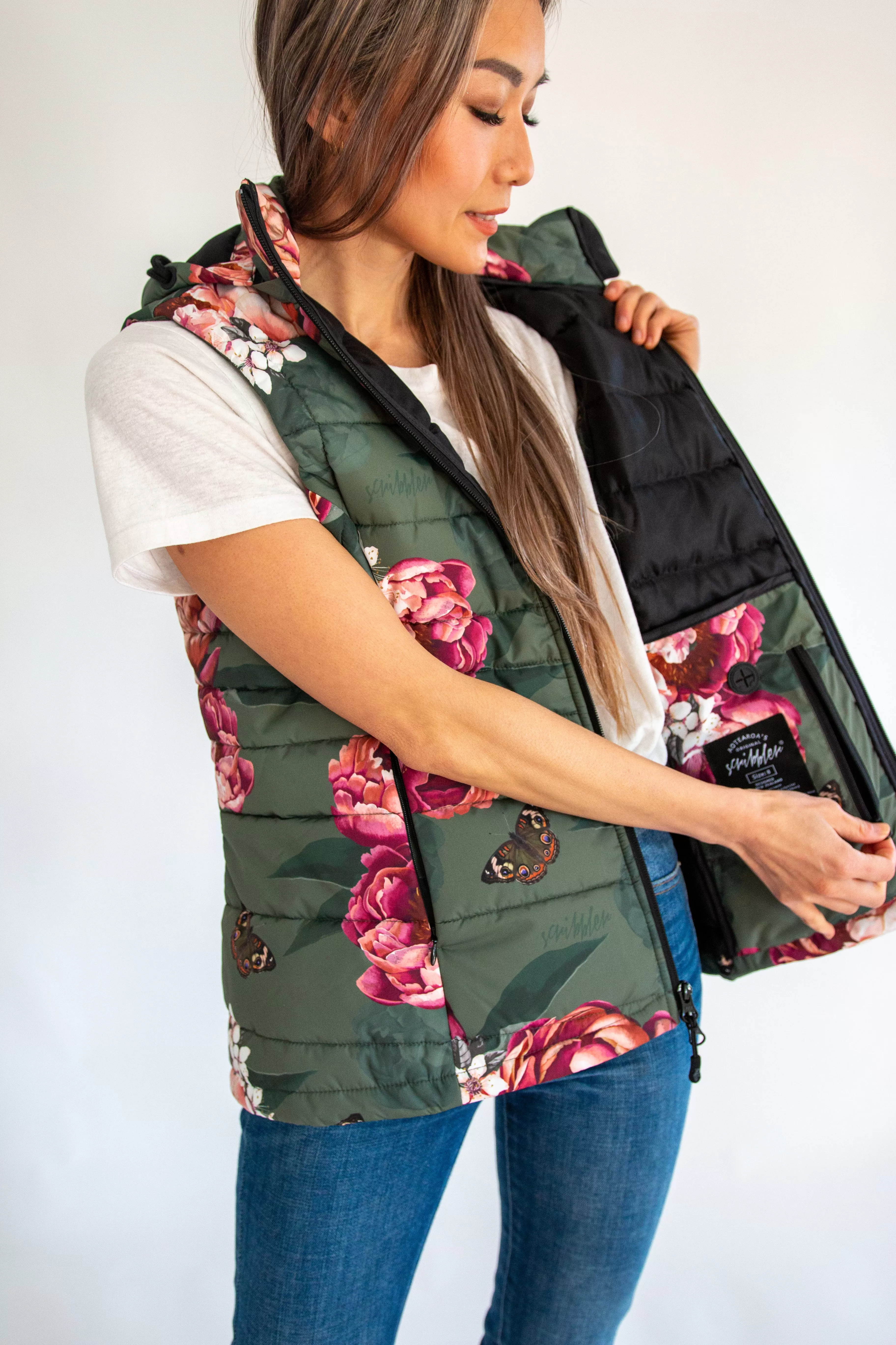 Military Peony waterproof puffer vest