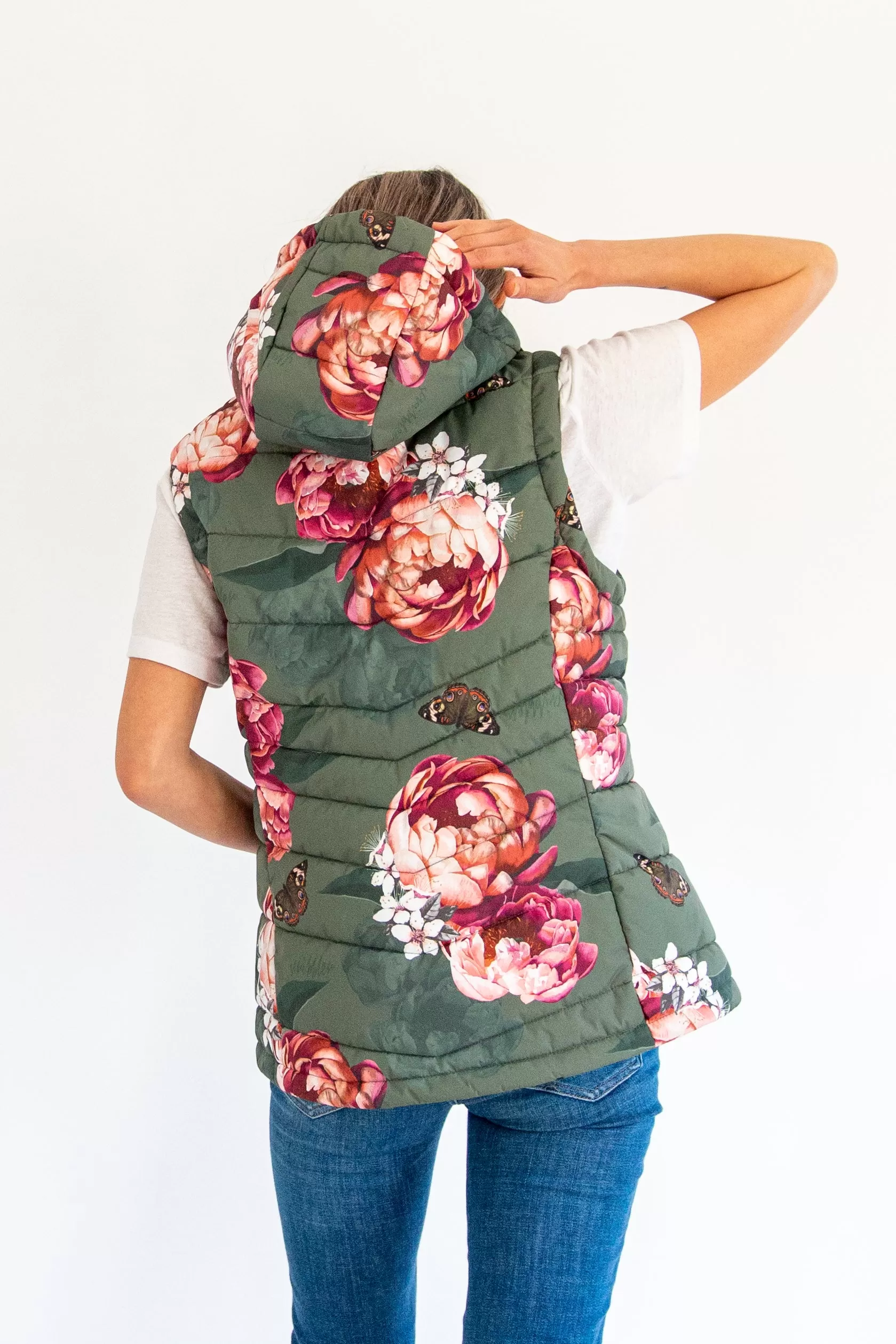 Military Peony waterproof puffer vest