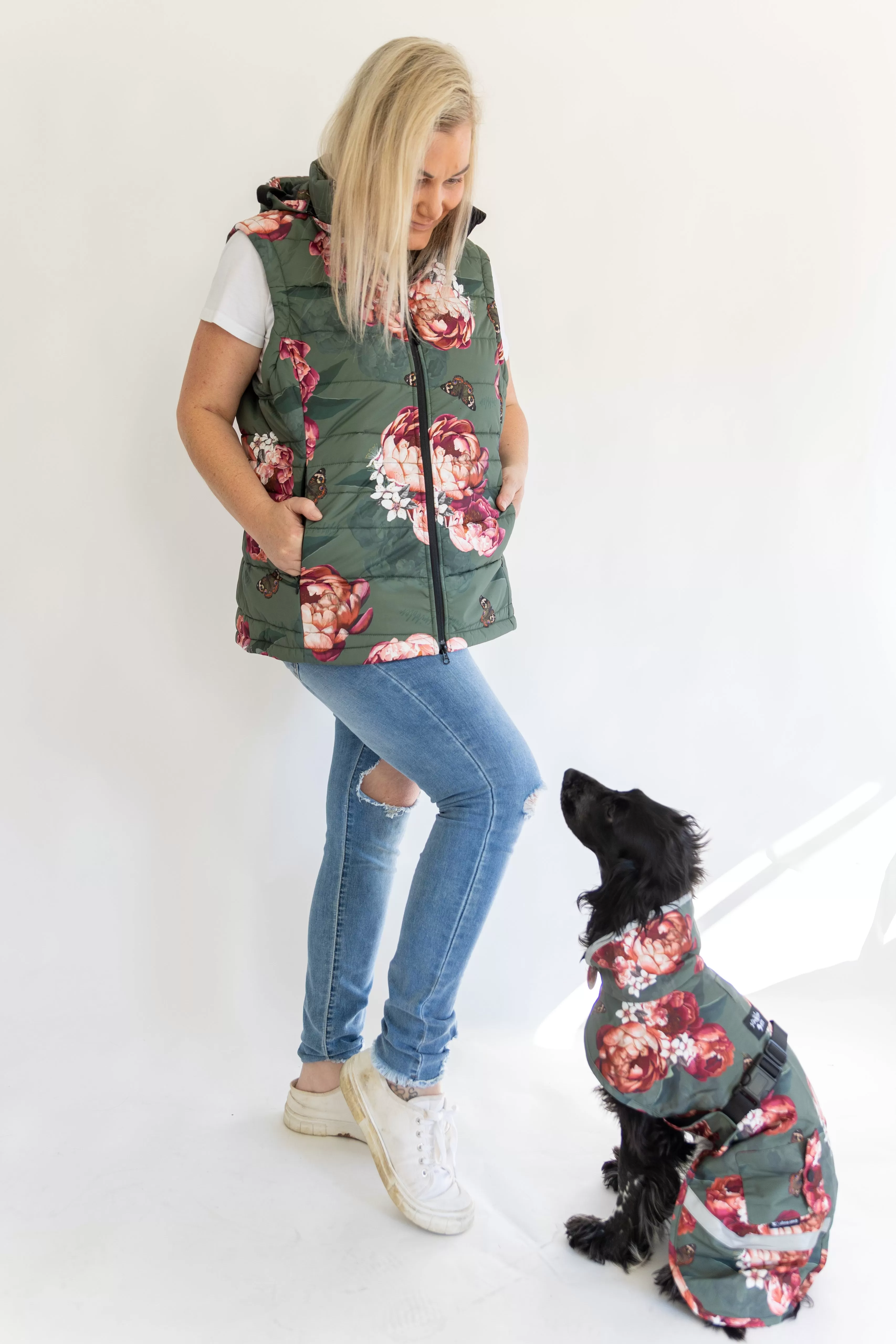 Military Peony waterproof puffer vest