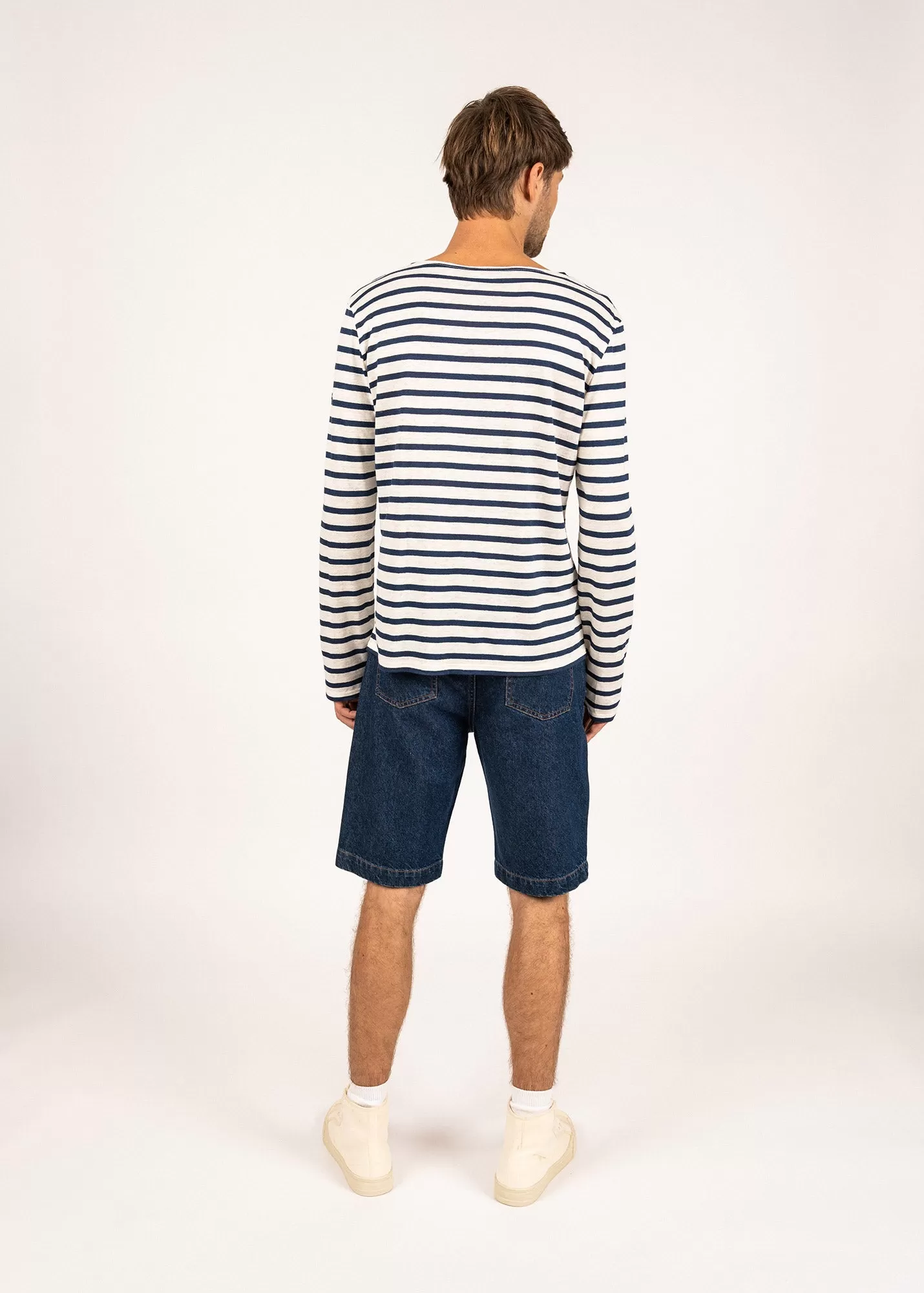 Minquiers iconic sailor striped shirt - in Norman linen (NEIGE/MARINE)