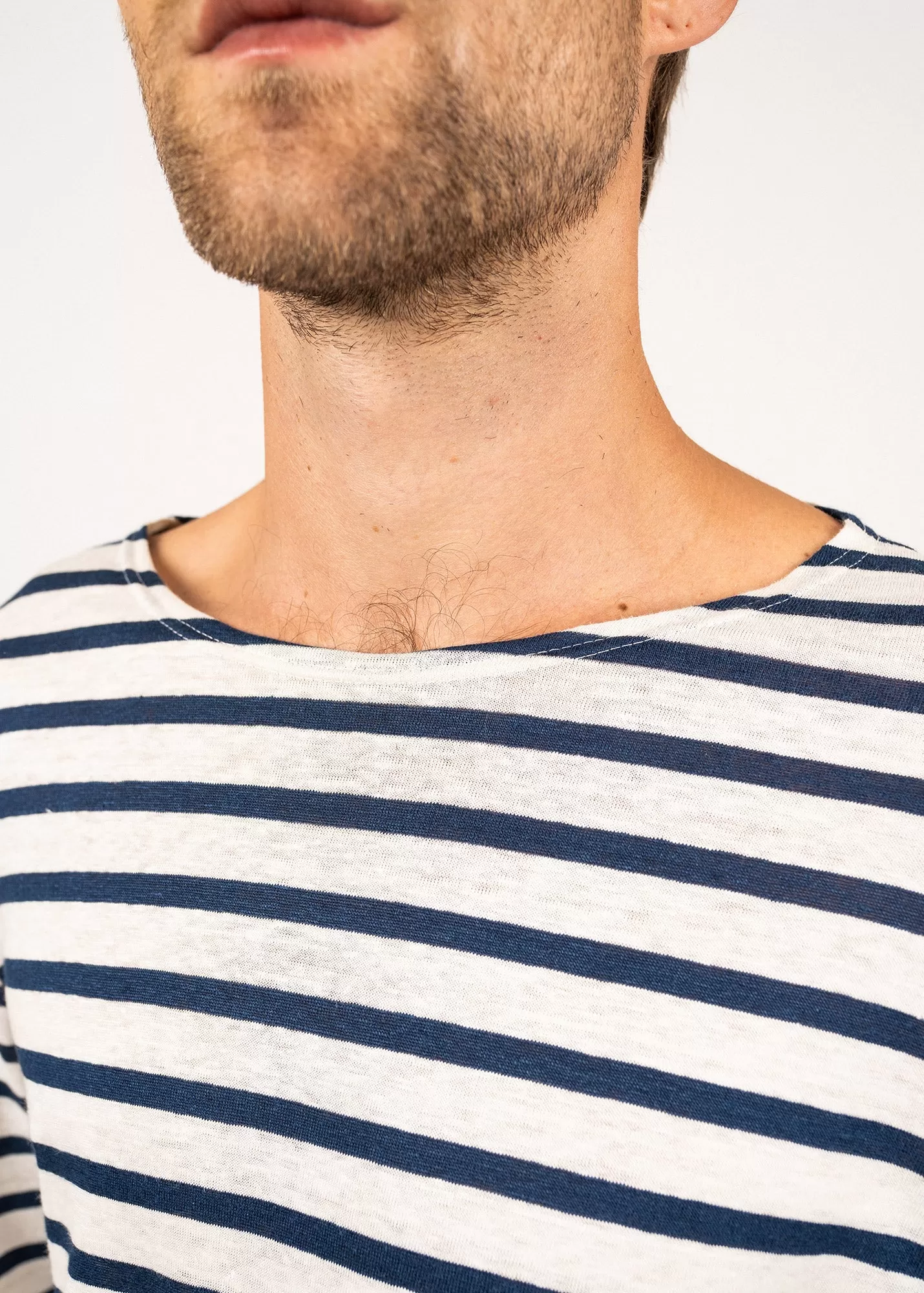 Minquiers iconic sailor striped shirt - in Norman linen (NEIGE/MARINE)