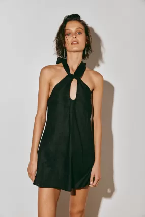 Natassia Linen Halter Mini Dress Black