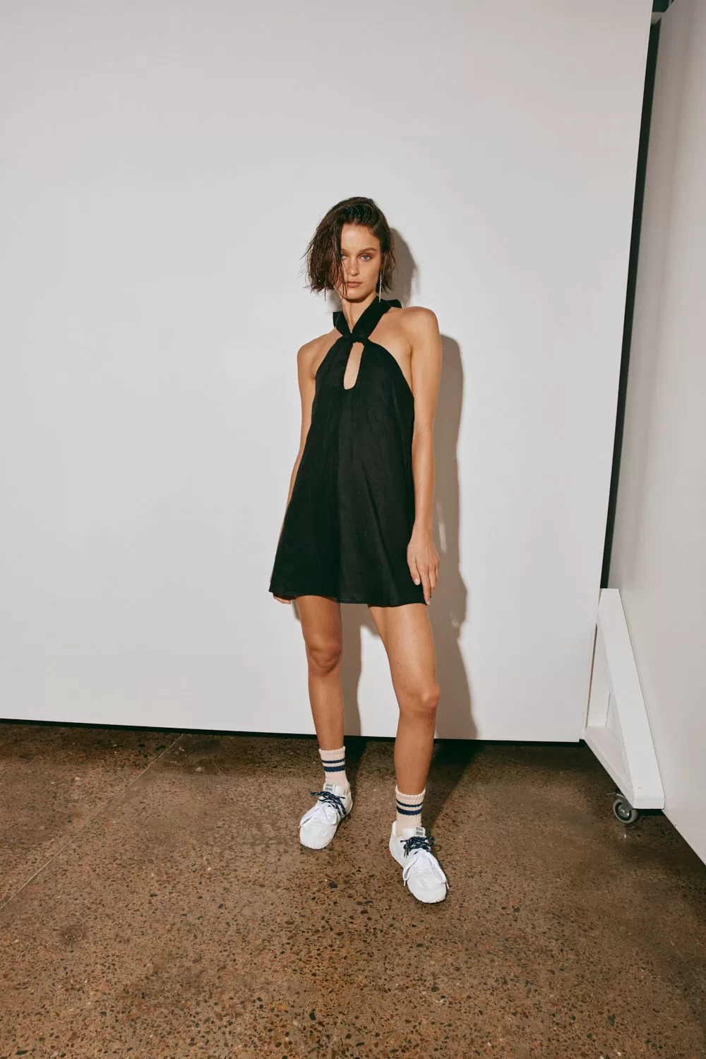 Natassia Linen Halter Mini Dress Black