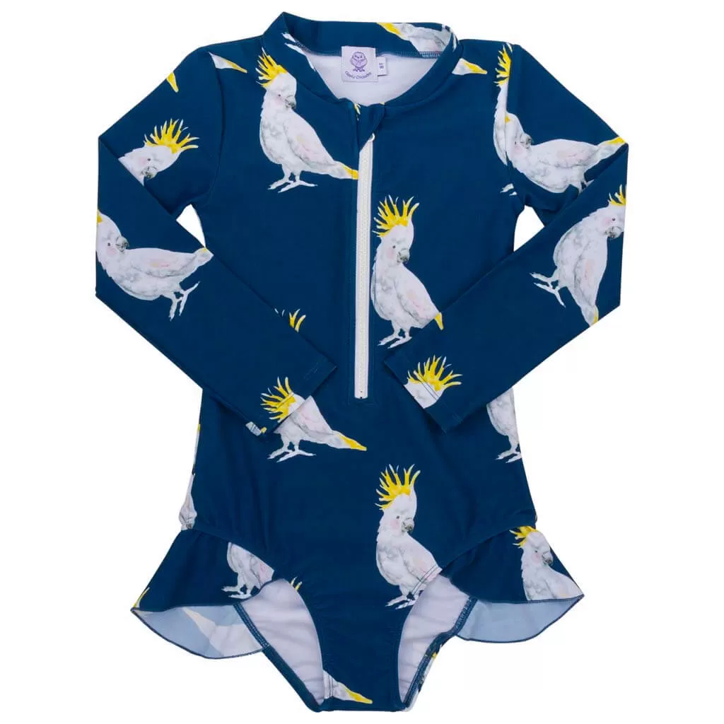 Navy Cockatoo Girls Long Sleeve Zip Swimmers