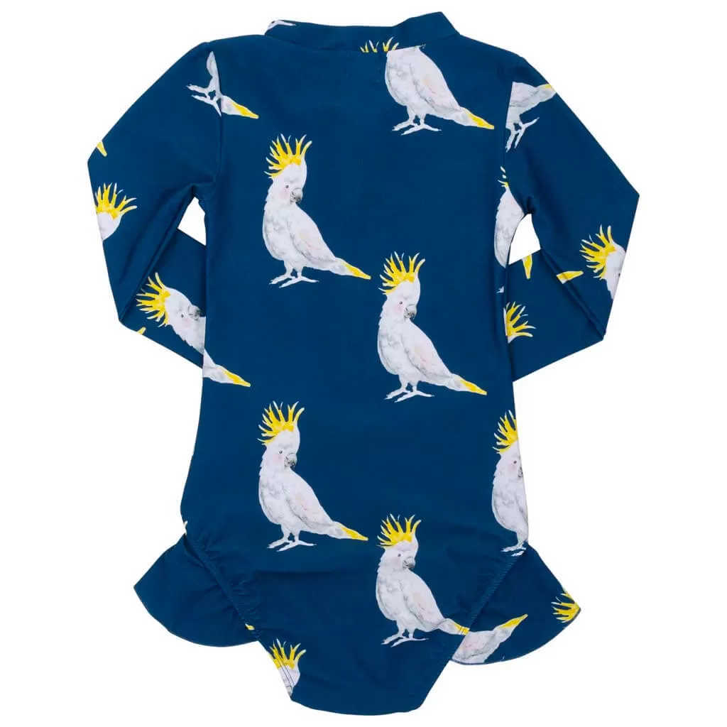 Navy Cockatoo Girls Long Sleeve Zip Swimmers