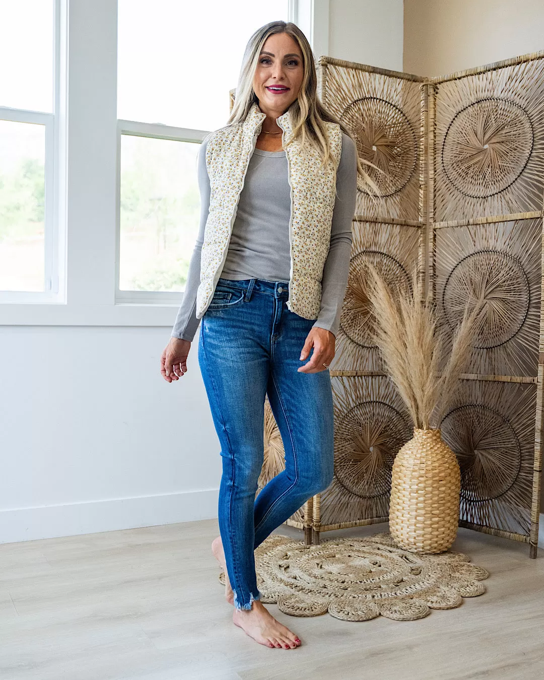 NEW! Londyn Ivory Floral Quilted Vest