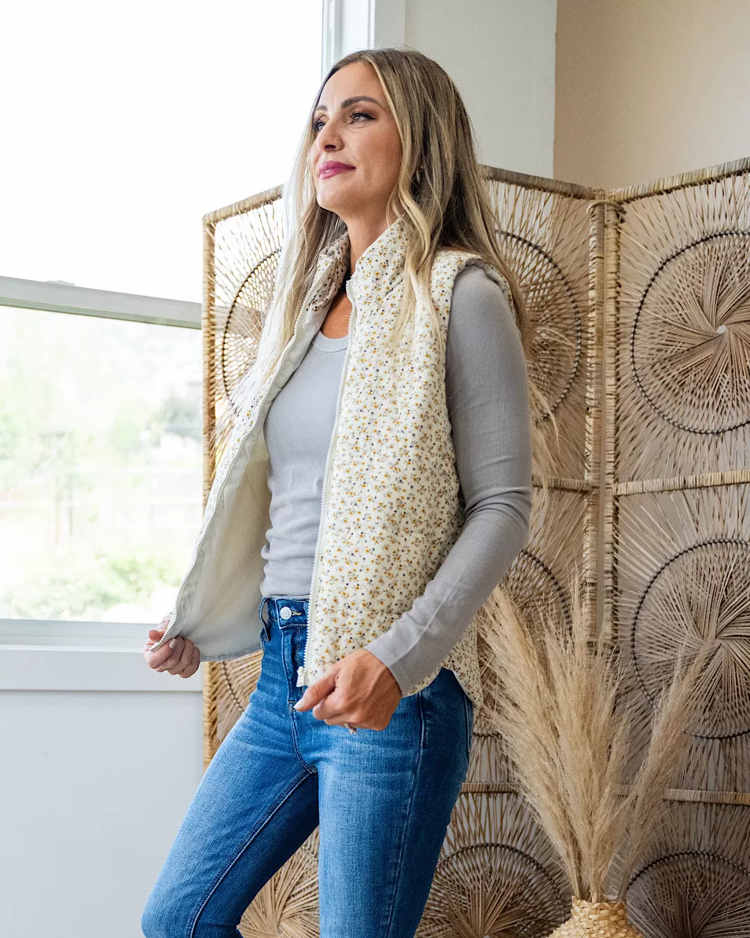 NEW! Londyn Ivory Floral Quilted Vest