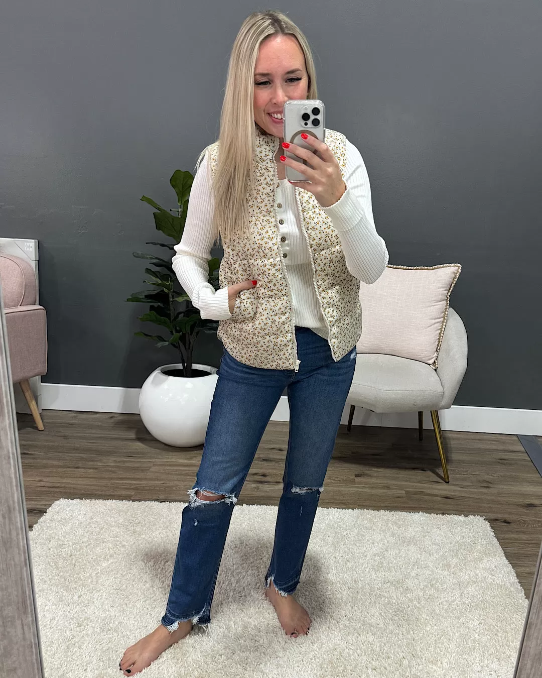 NEW! Londyn Ivory Floral Quilted Vest