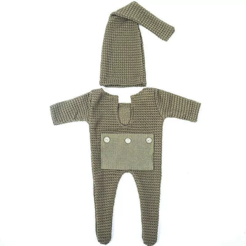 Newborn Photography Knit Crochet Hat   Romper 2Pcs/Set