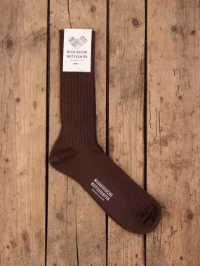 Nishiguchi Kutsushita, Silk Cotton Ribbed Socks, Brown