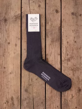 Nishiguchi Kutsushita, Silk Cotton Ribbed Socks, Charcoal