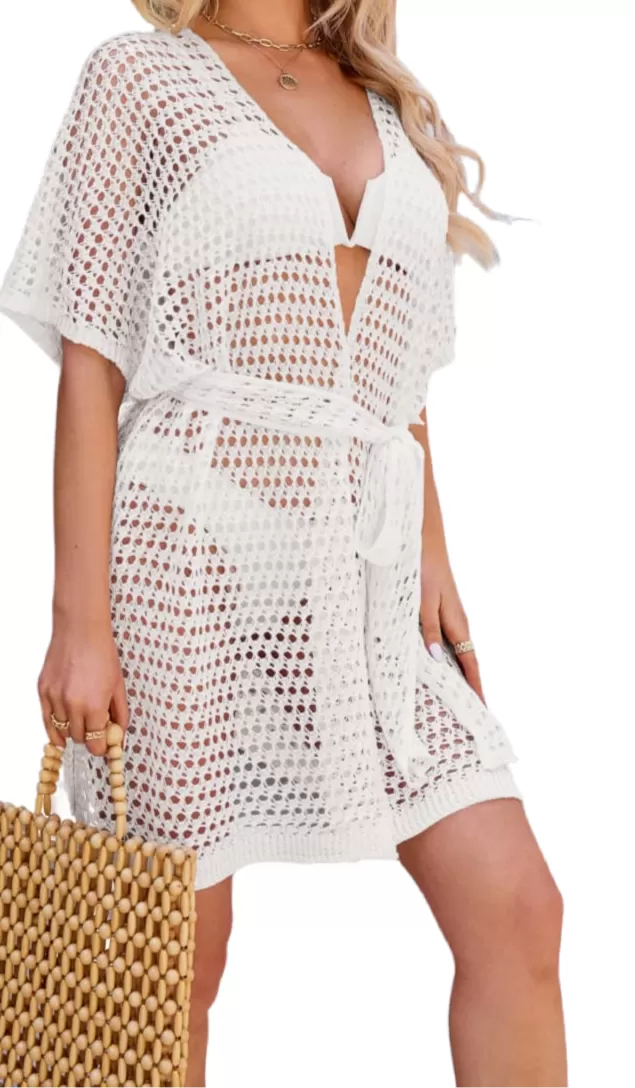 Openwork Tie Waist Cover Up