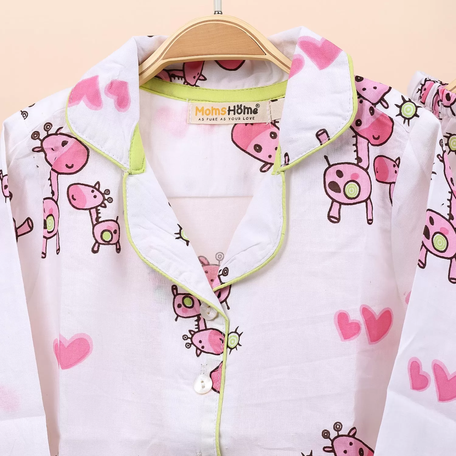 Organic Cotton Unisex Kids Pajama Set Combo | Night Suit | Sleepwear | Pink Giraffe