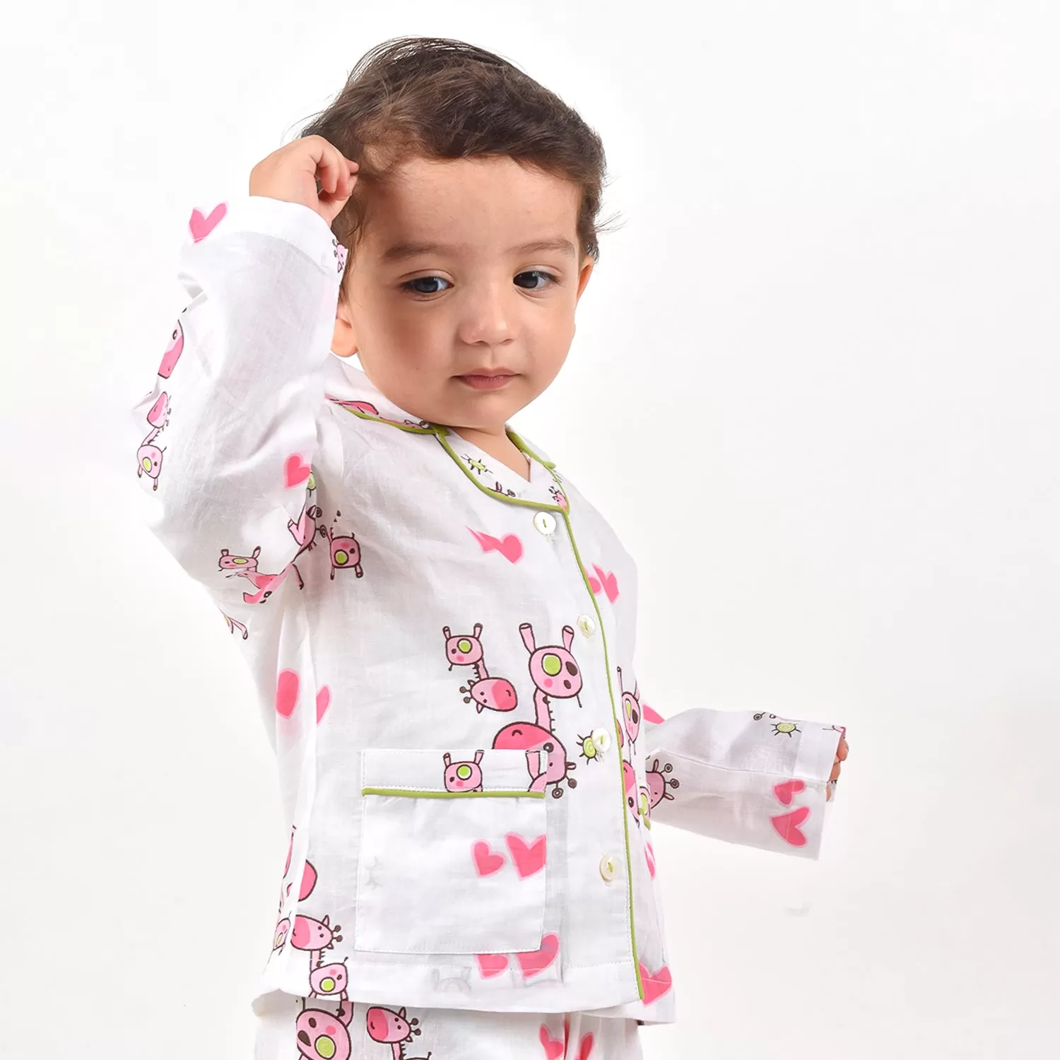 Organic Cotton Unisex Kids Pajama Set Combo | Night Suit | Sleepwear | Pink Giraffe