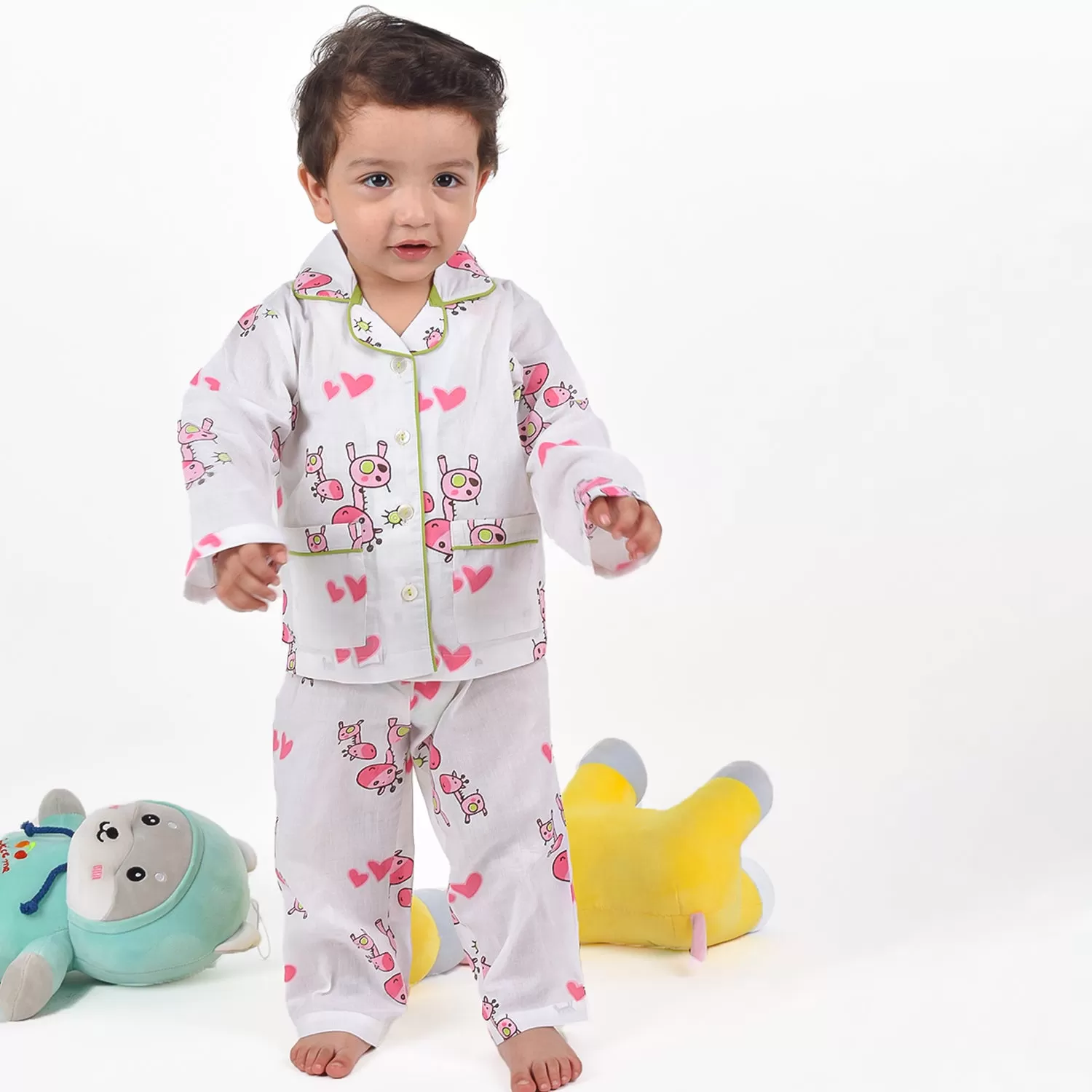 Organic Cotton Unisex Kids Pajama Set Combo | Night Suit | Sleepwear | Pink Giraffe