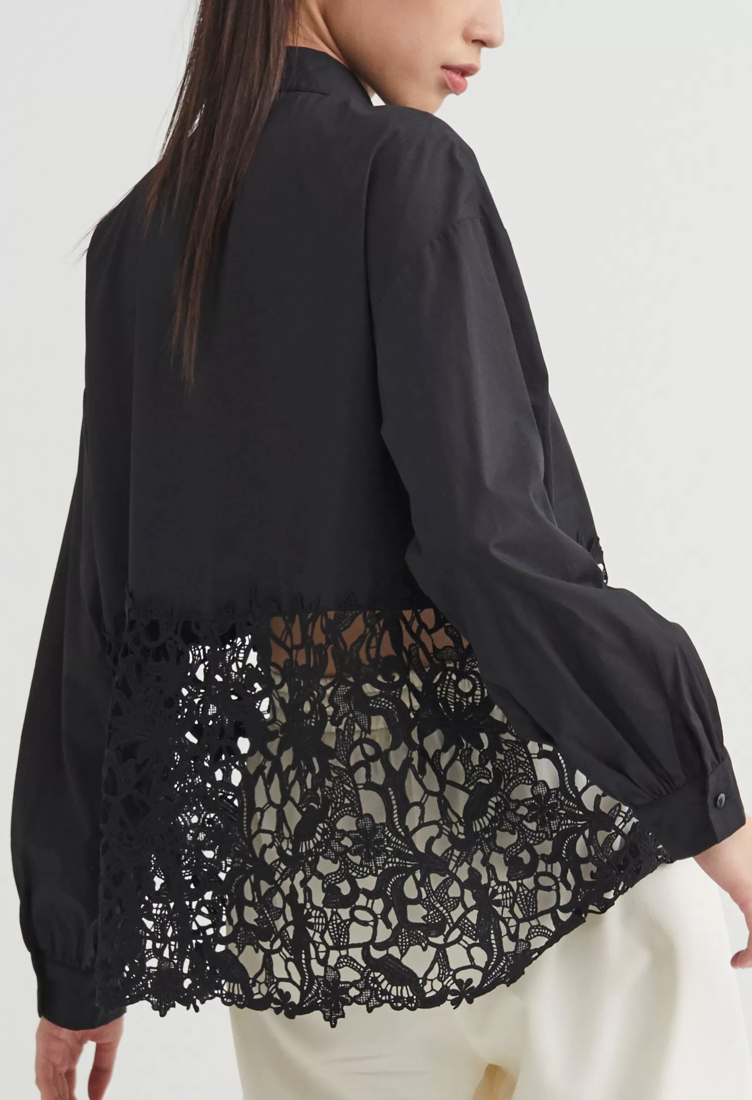 Oriental Lace Button Down Blouse