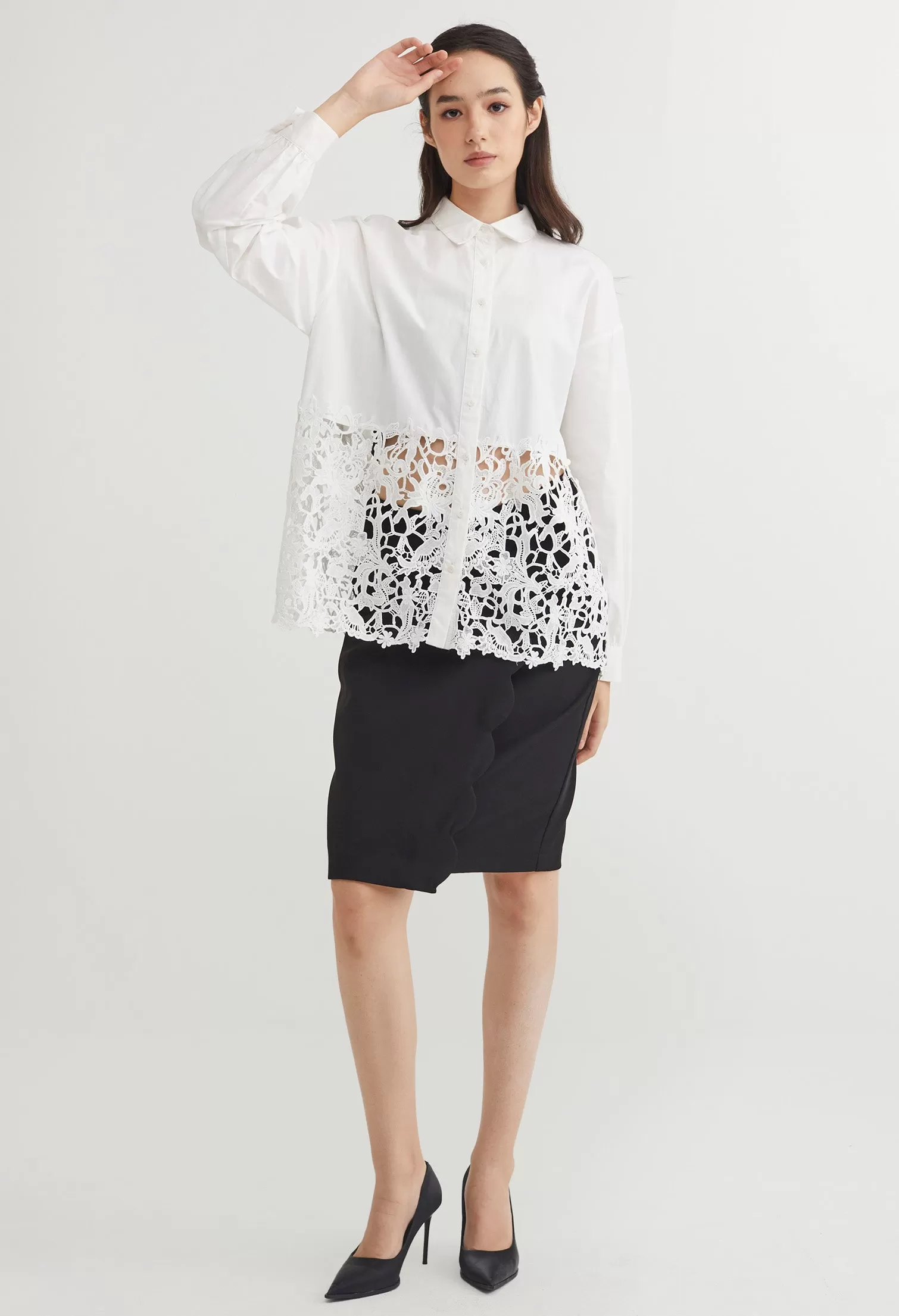 Oriental Lace Button Down Blouse