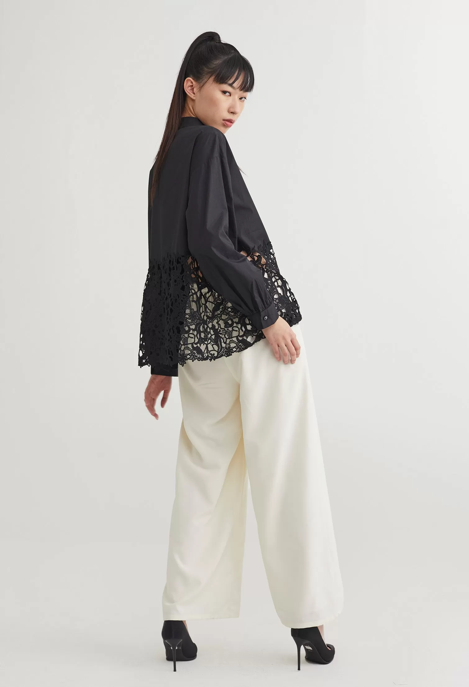 Oriental Lace Button Down Blouse