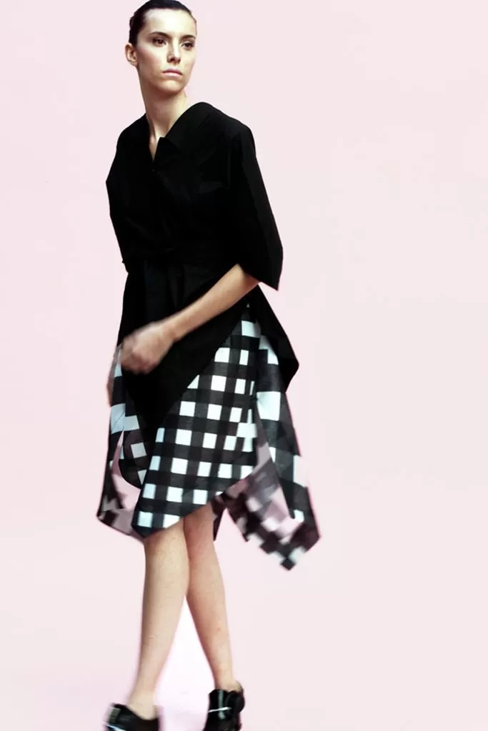 Origami Puffy Mesh Wide Skirt / Checks