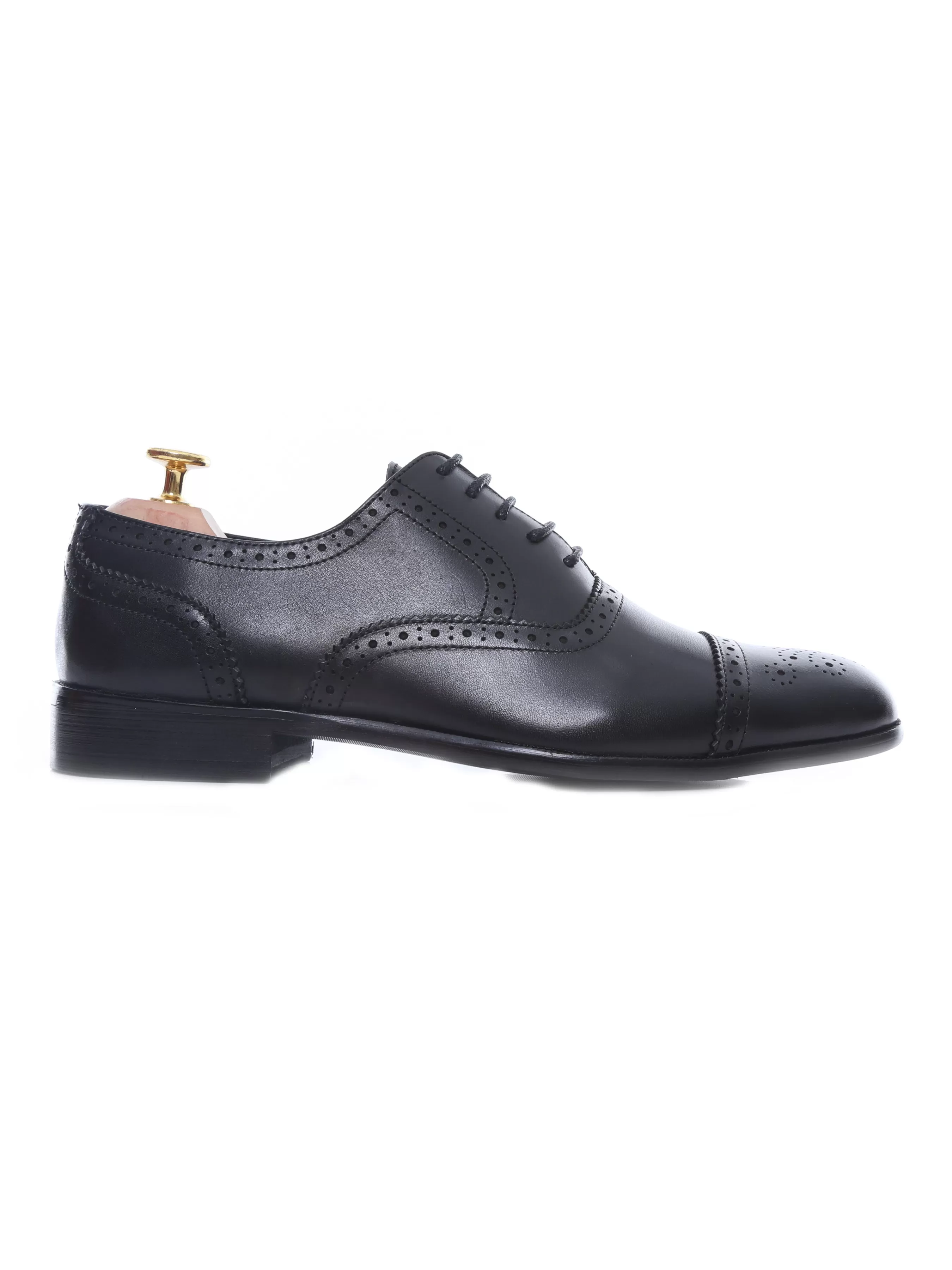 Oxford Cap Toe - Black Semi Brogue Lace Up