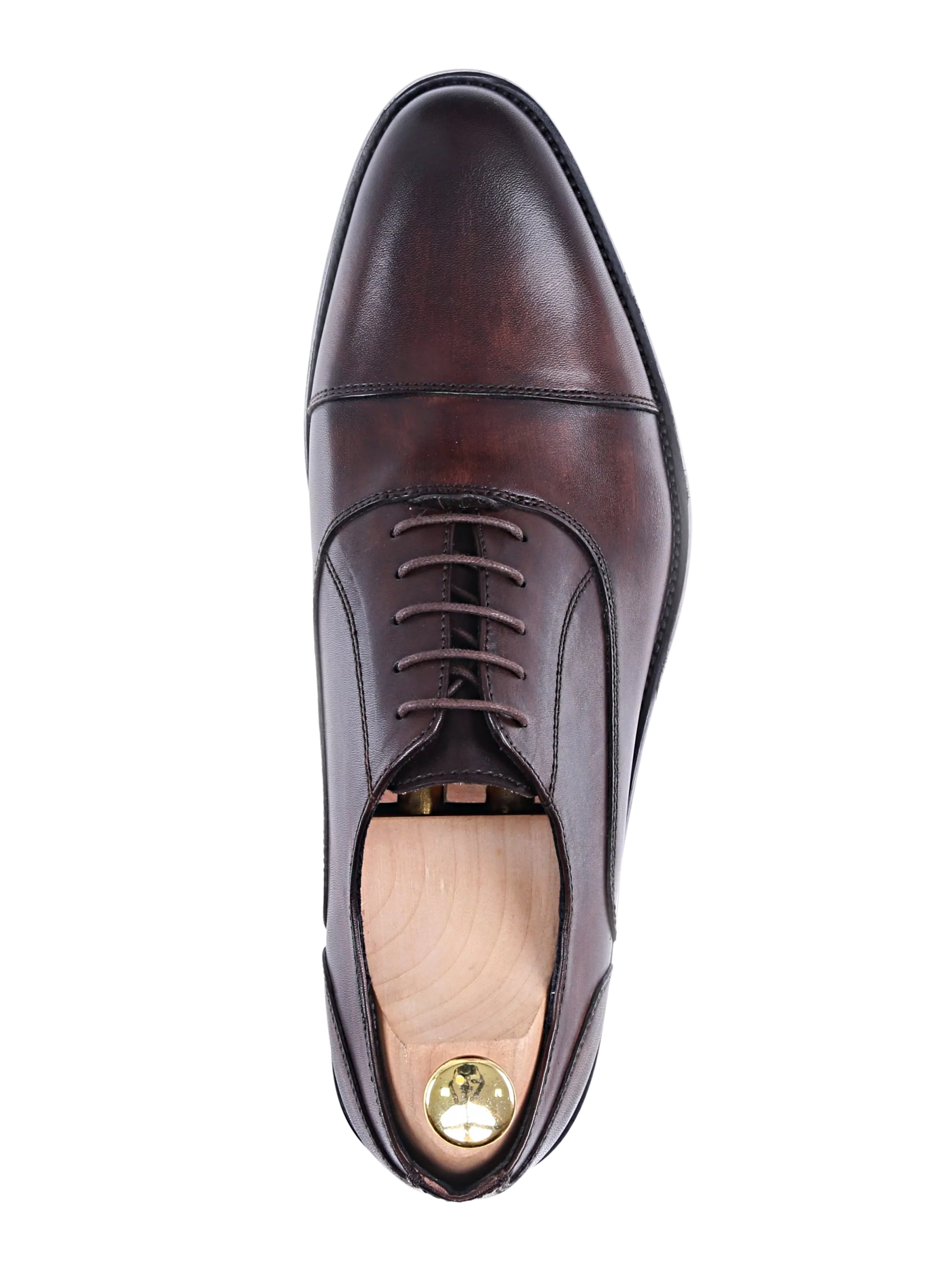 Oxford Cap Toe - Dark Brown Lace Up (Hand Painted Patina)