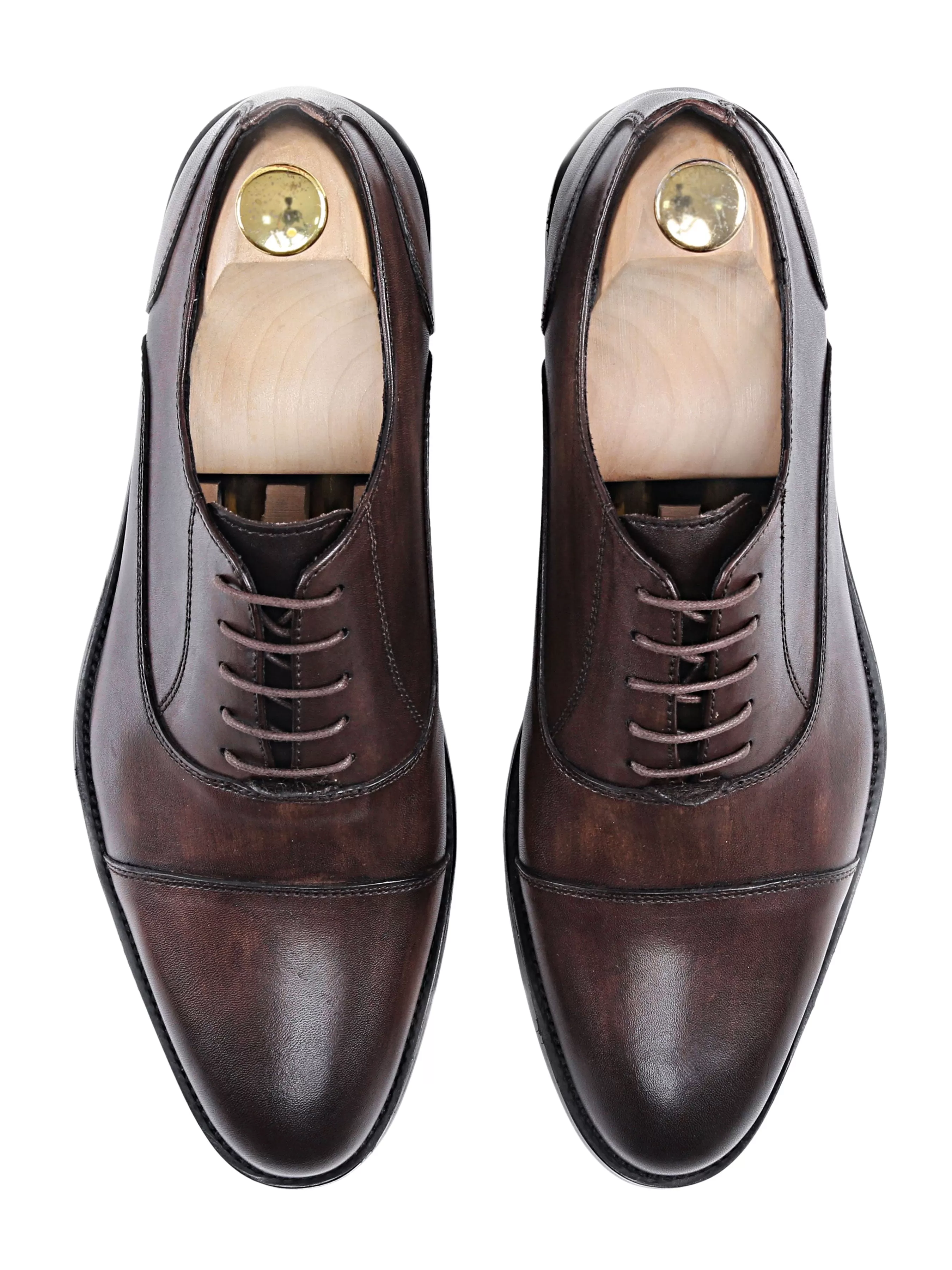 Oxford Cap Toe - Dark Brown Lace Up (Hand Painted Patina)