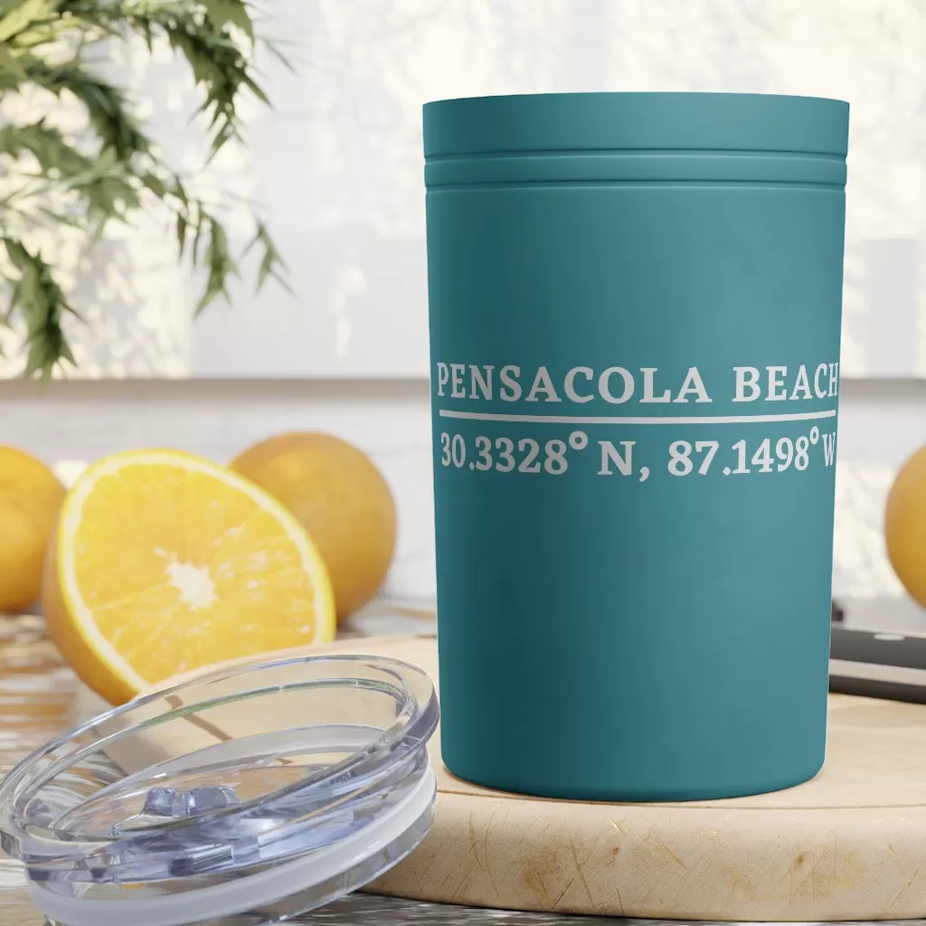 Pensacola Beach Coordinates Vacuum Tumbler & Insulator, 11oz.