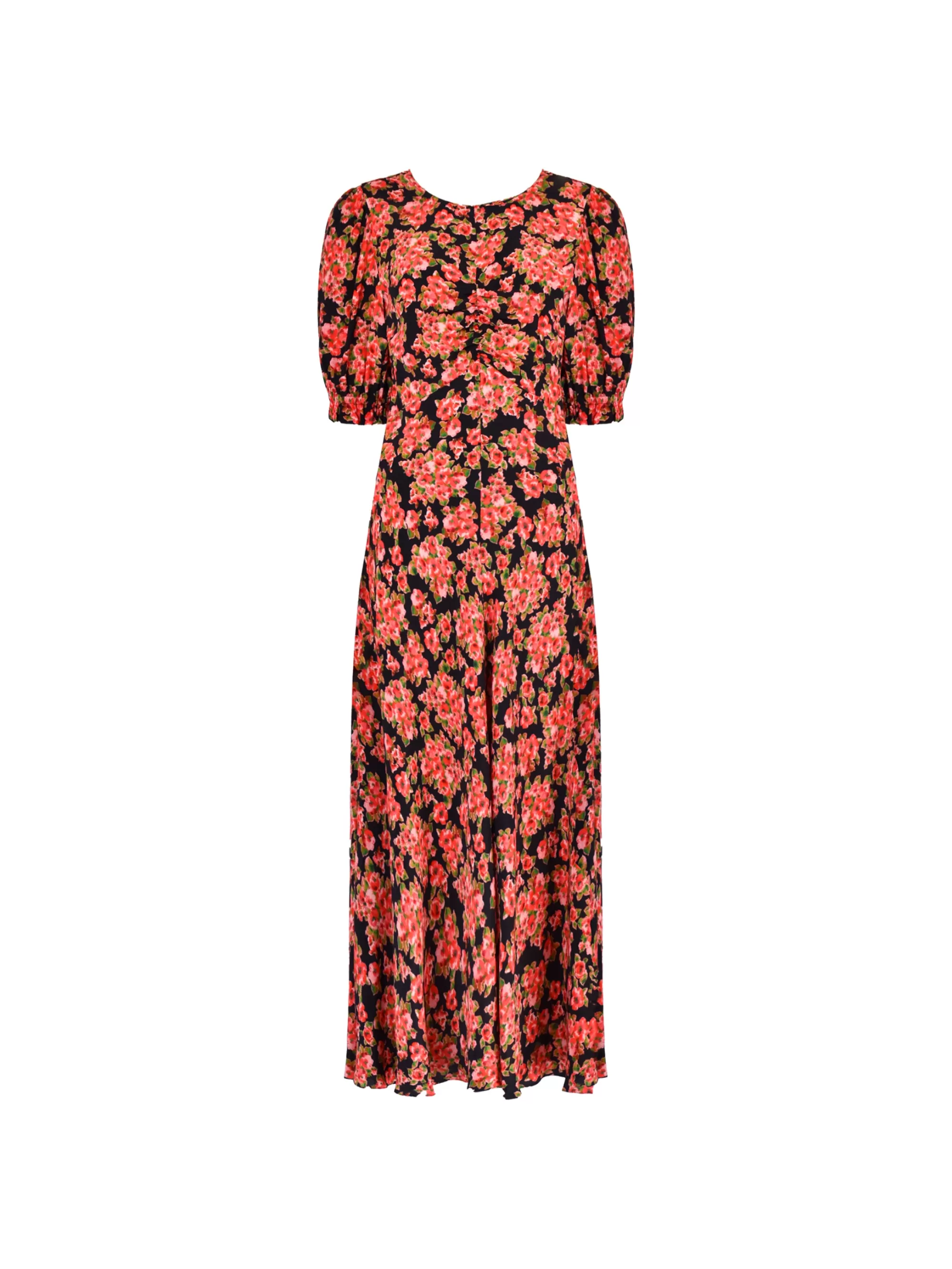 Petite Red Rose Print Ruched Front Midi Dress