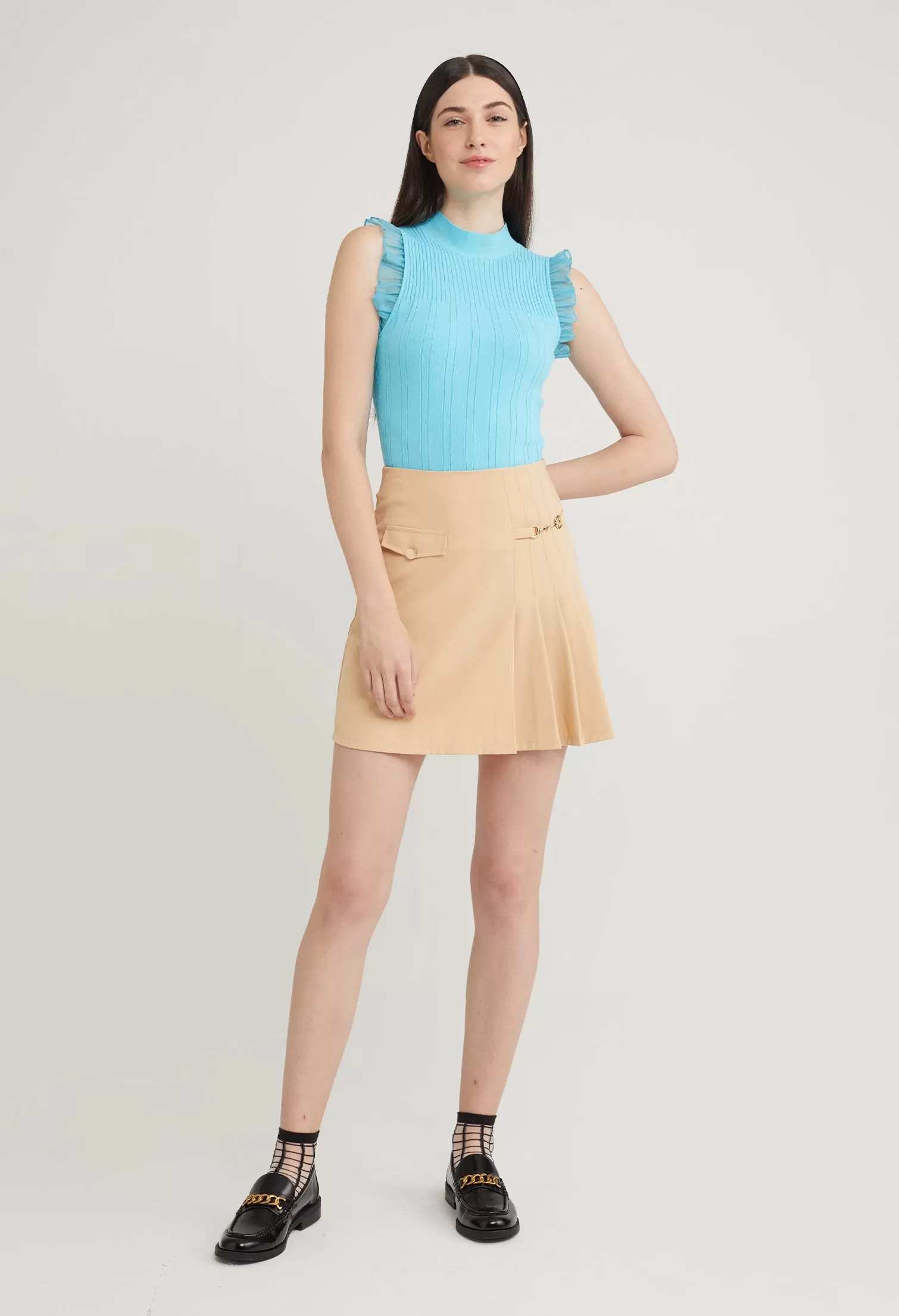 Pleated Accent Utility Skirt