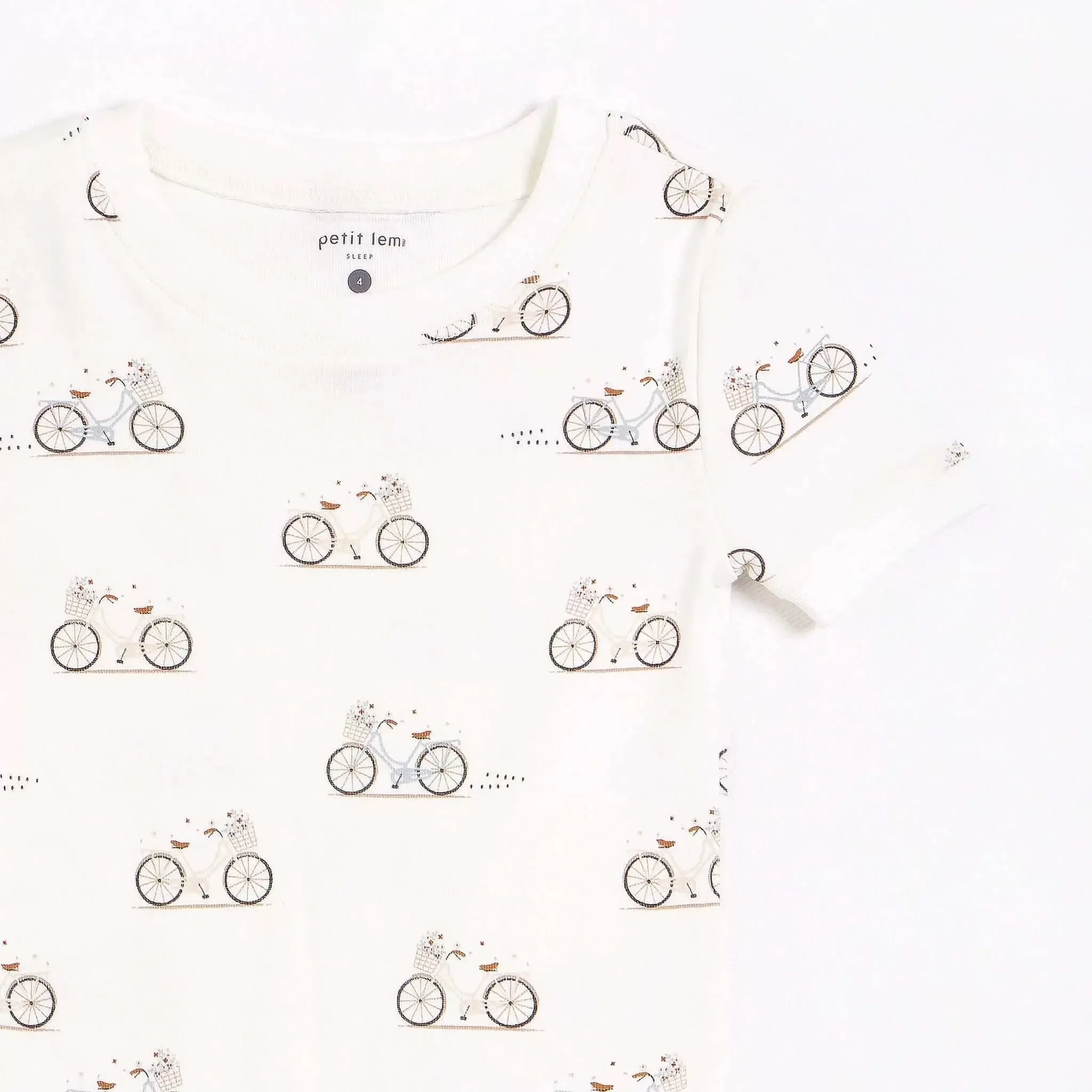 "La Bicyclette" Print on Off-White Girls Pajama Set | Petit Lem