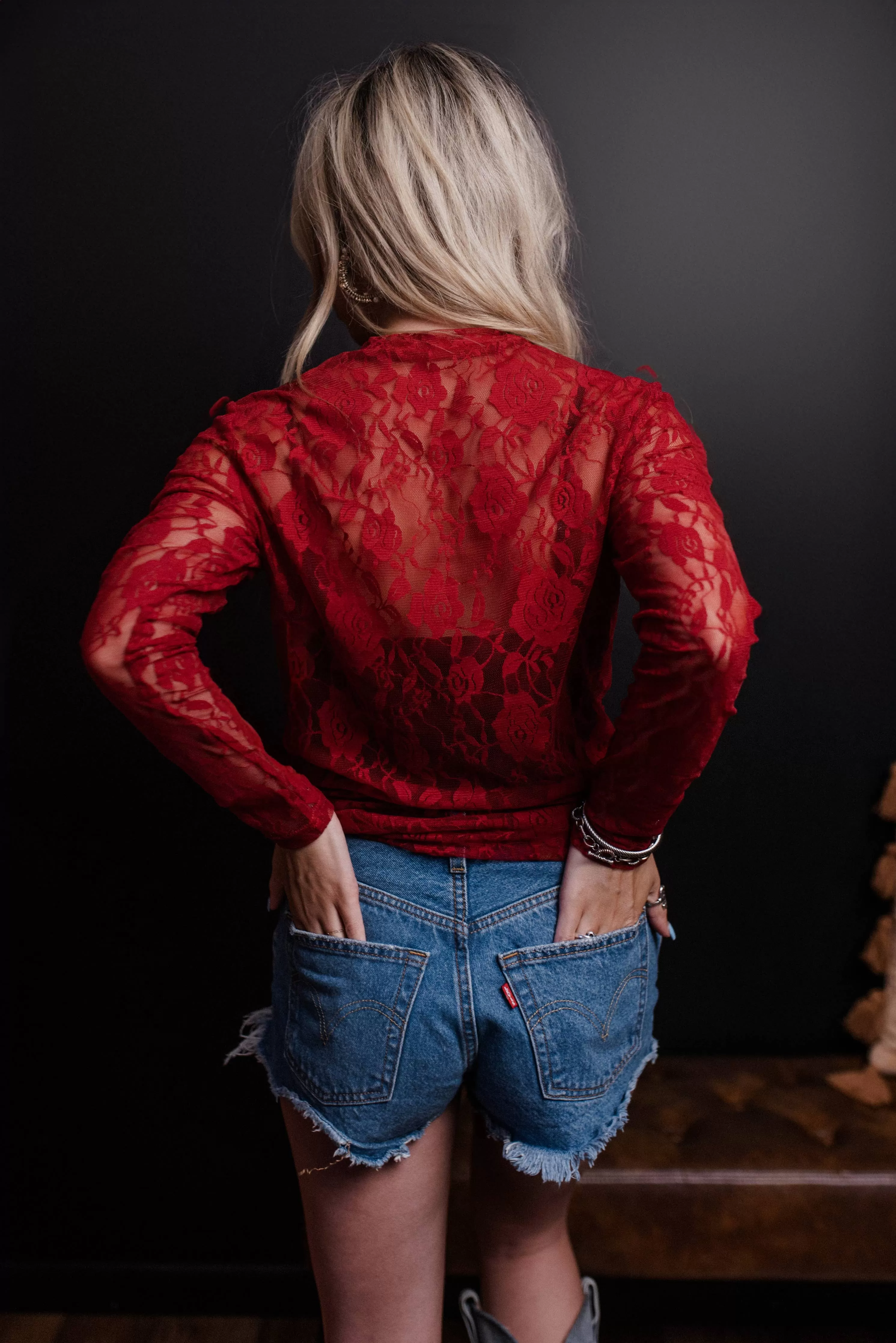 Red Roses Lace Mesh Top at Bourbon Cowgirl