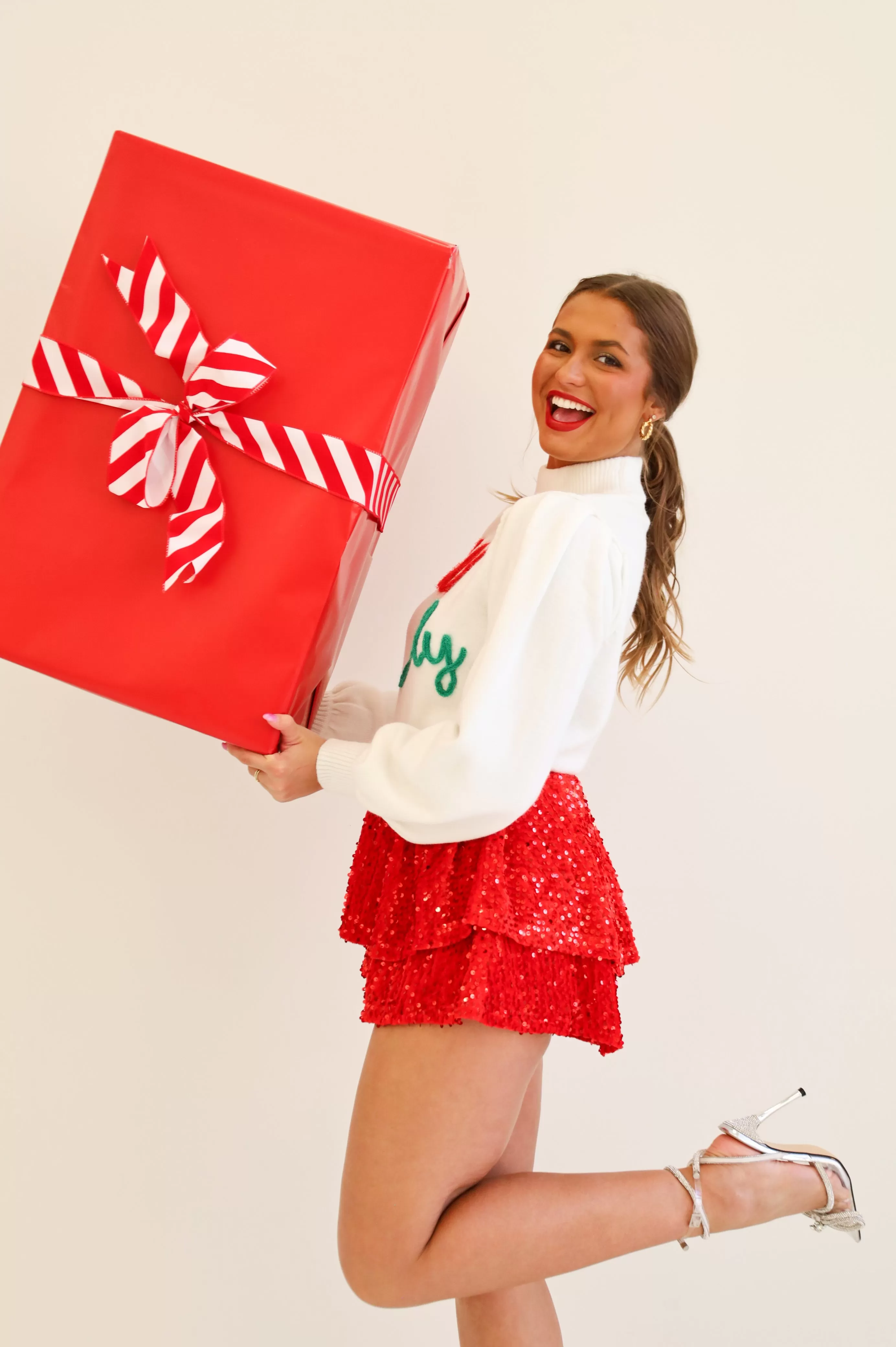 RED SEQUIN TIERED SKIRT