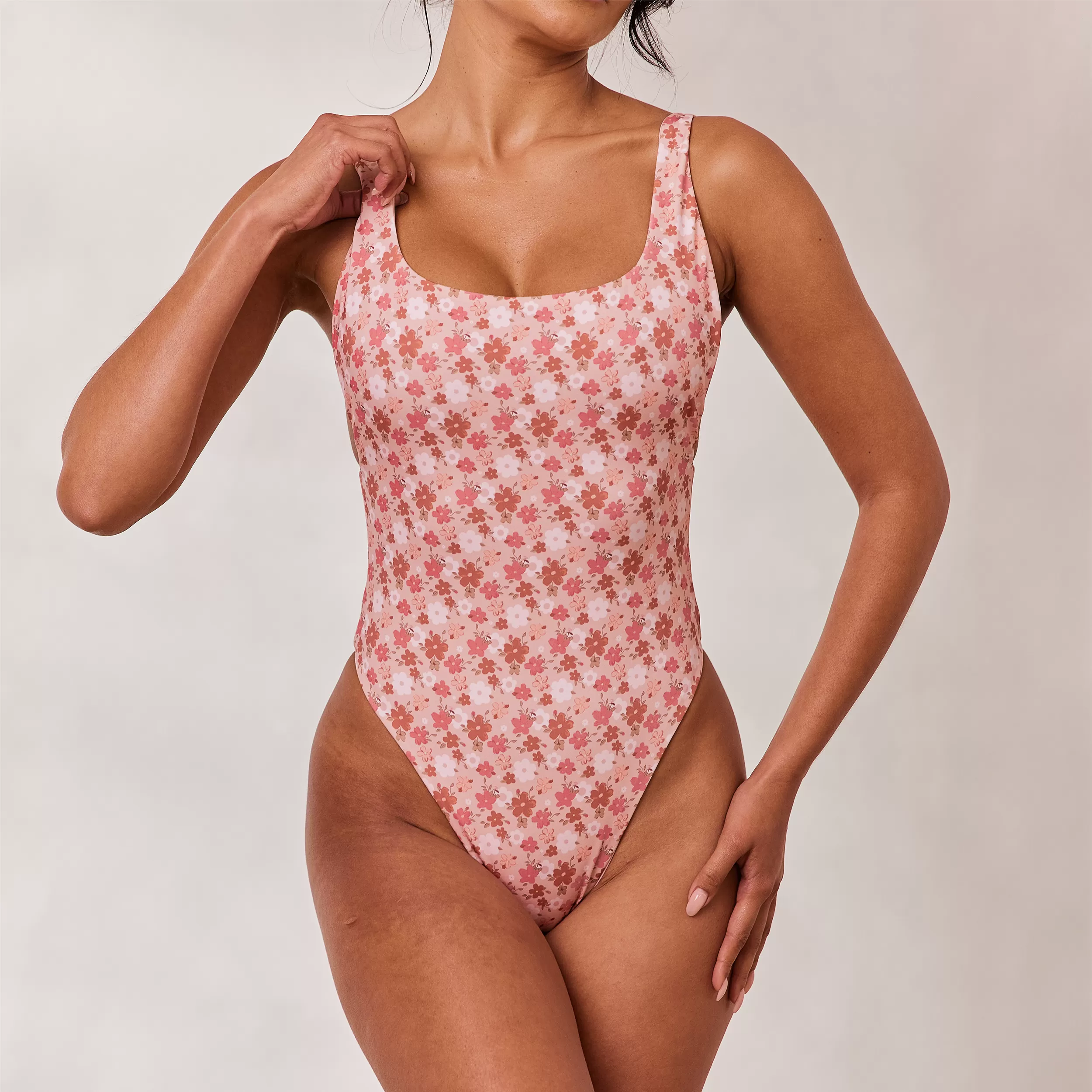 Reversible High Leg Swimsuit - Pink/Floral