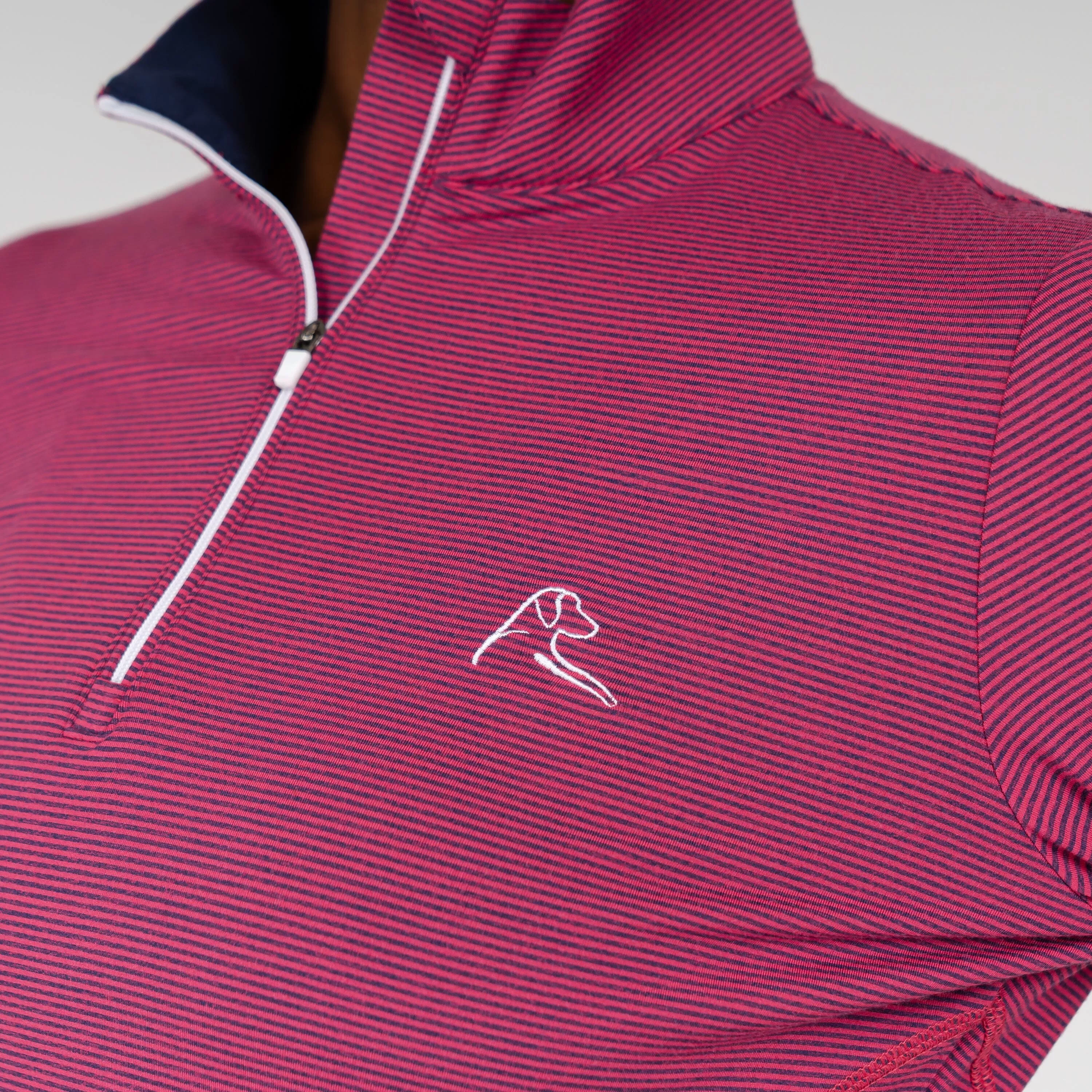 Riva Heather Stripe Performance Q-Zip | The Riva Heather Stripe - Raspberry/Midnight Blue