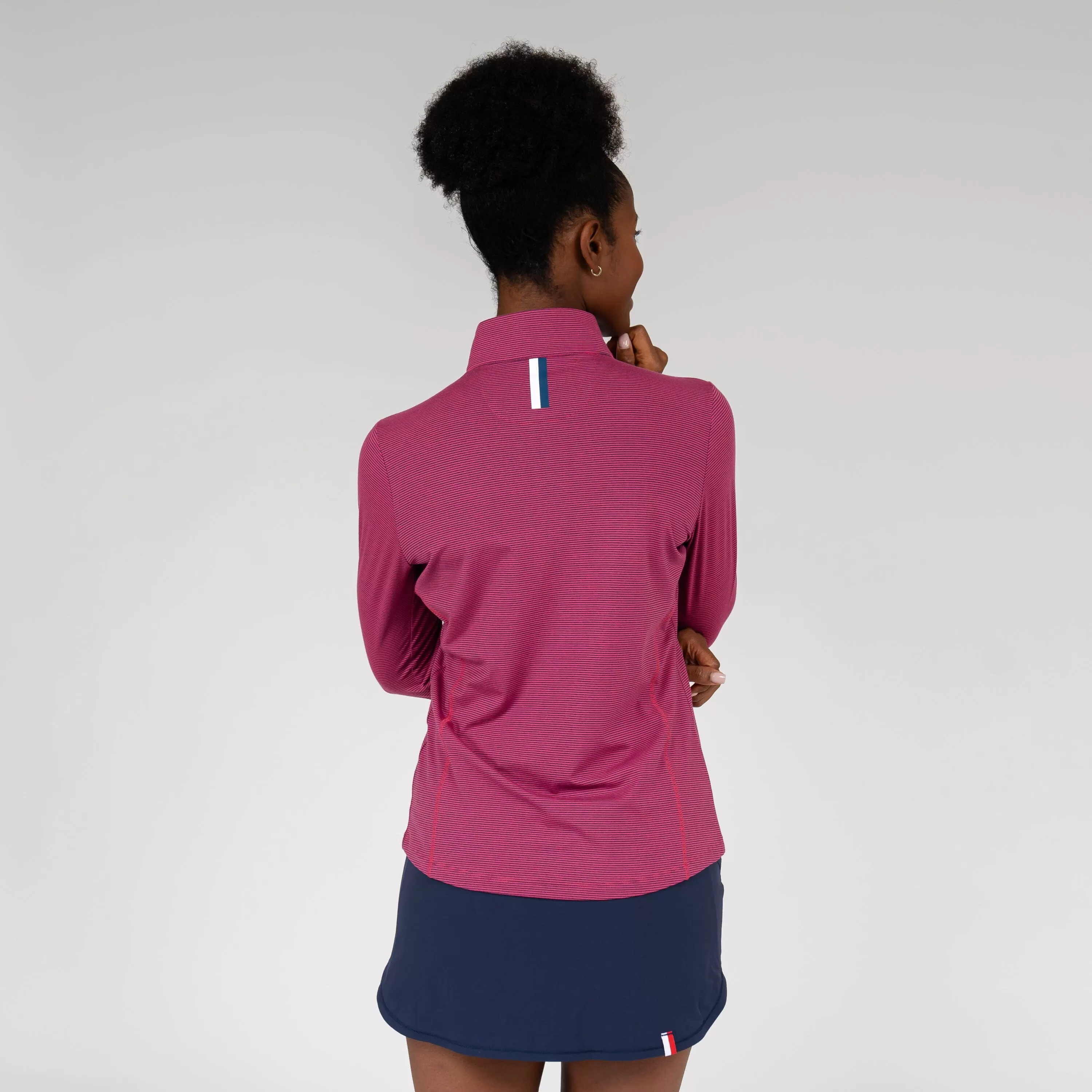 Riva Heather Stripe Performance Q-Zip | The Riva Heather Stripe - Raspberry/Midnight Blue