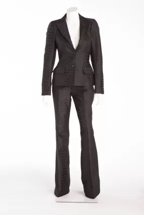 Roberto Cavalli - 2PC Black Alligator Print Pant Suit with Blazer - IT 42