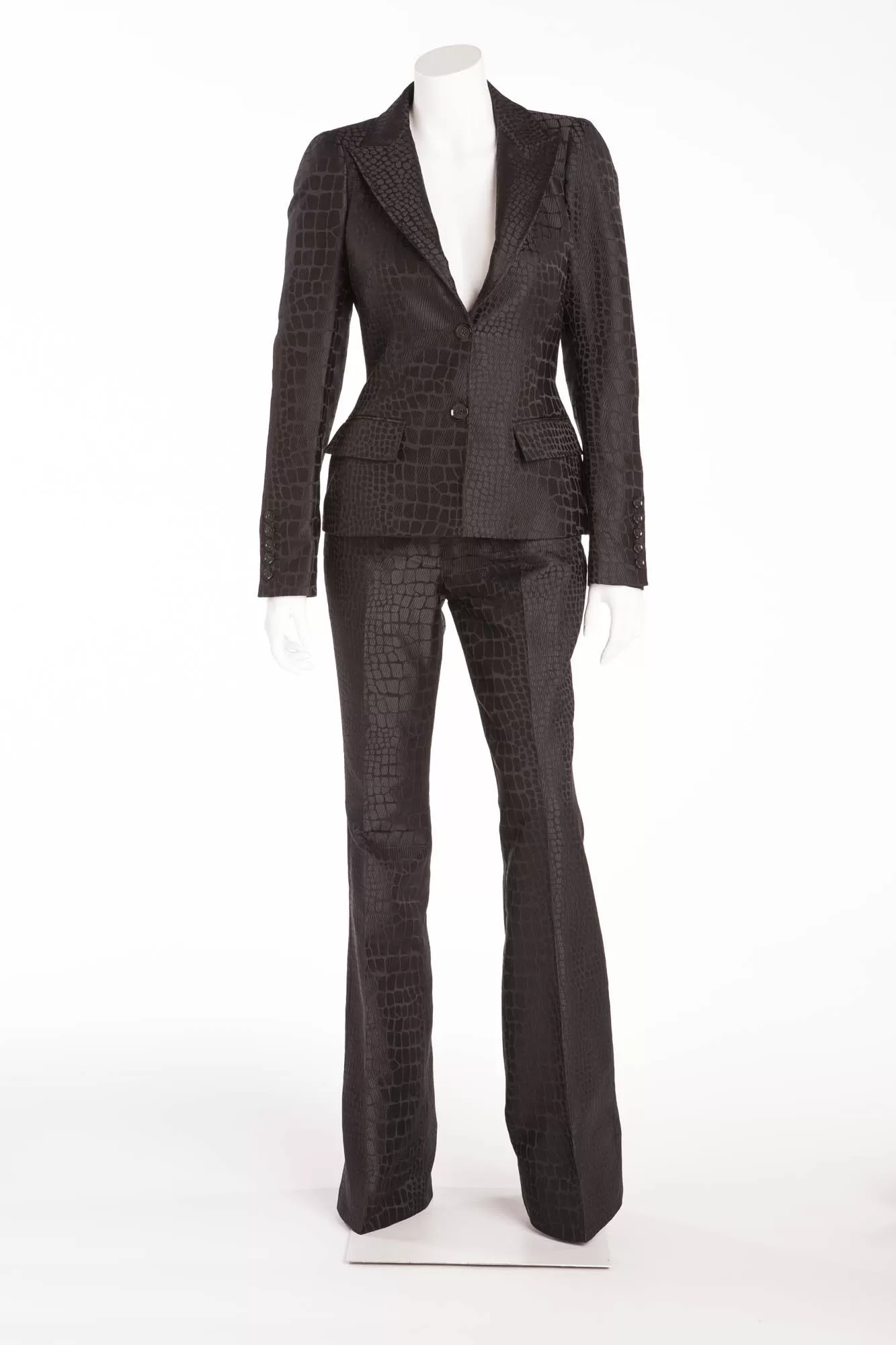 Roberto Cavalli - 2PC Black Alligator Print Pant Suit with Blazer - IT 42