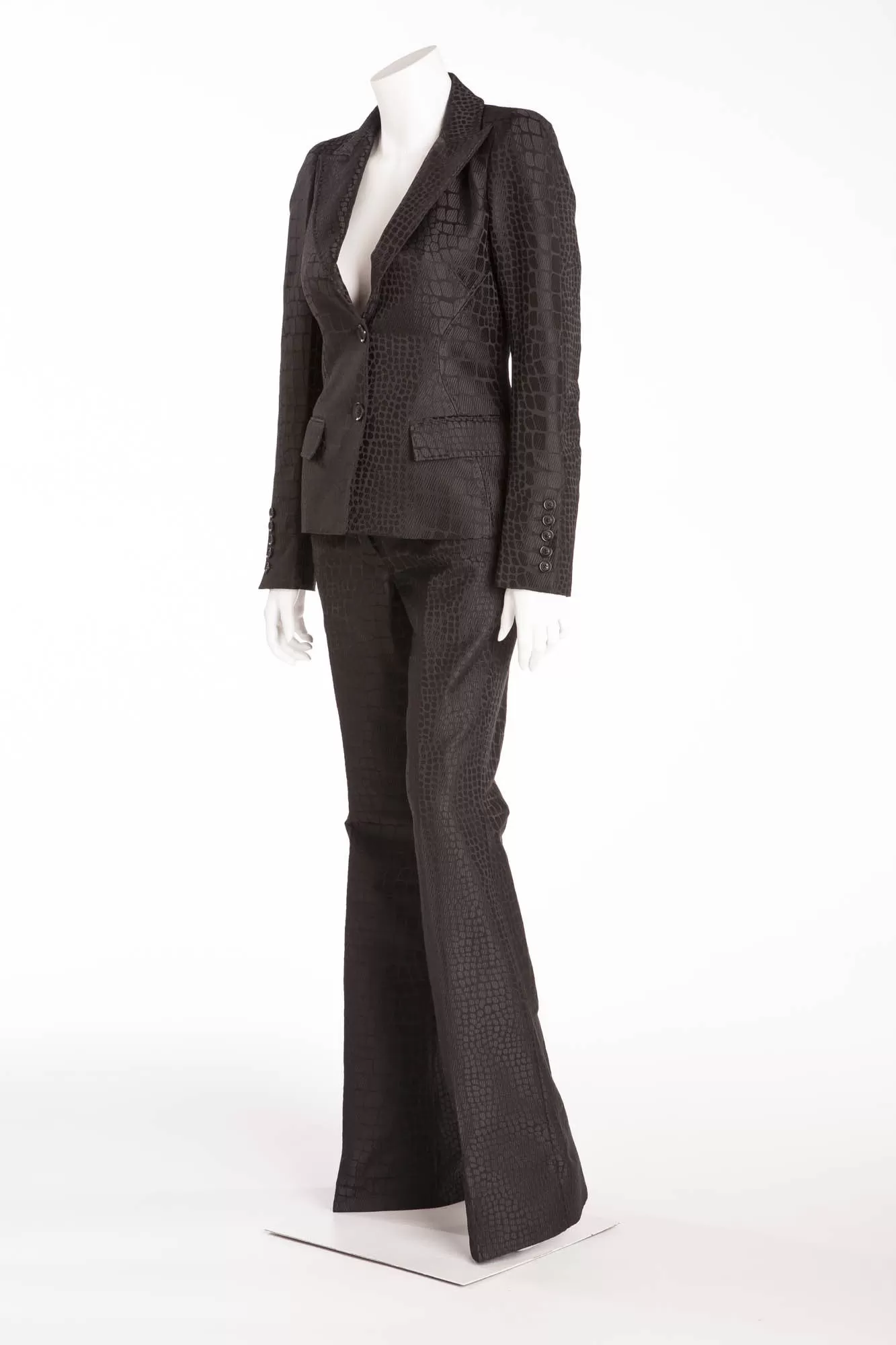 Roberto Cavalli - 2PC Black Alligator Print Pant Suit with Blazer - IT 42