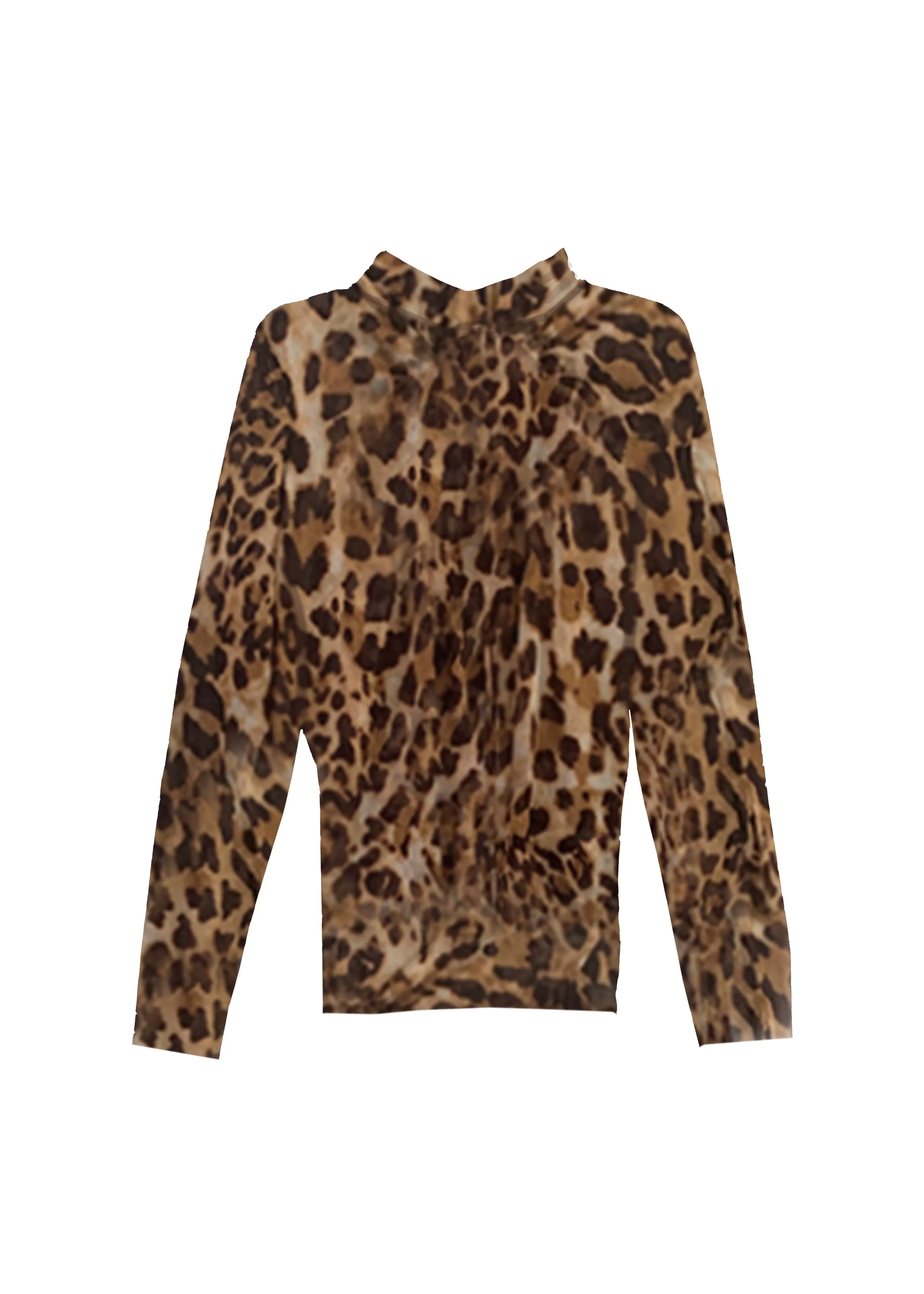 Shana Mesh Mock Turtleneck -Fierce Leopard