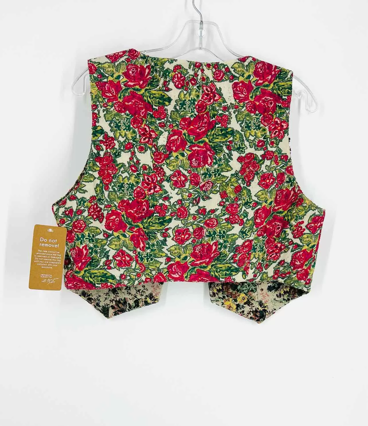 Size L Green/Pink Embroidered Floral NEW Designer Vest