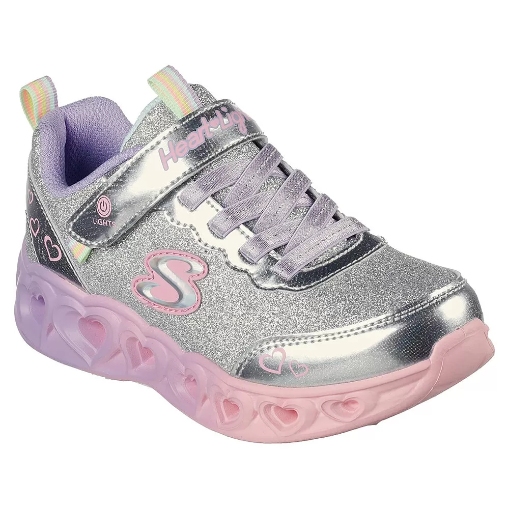 Skechers Little Girls Heart Lights Velcro Silver / Multi