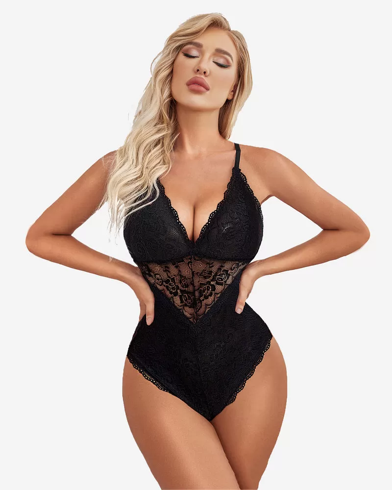 Snap Crotch Teddy Contrast Lace One Piece